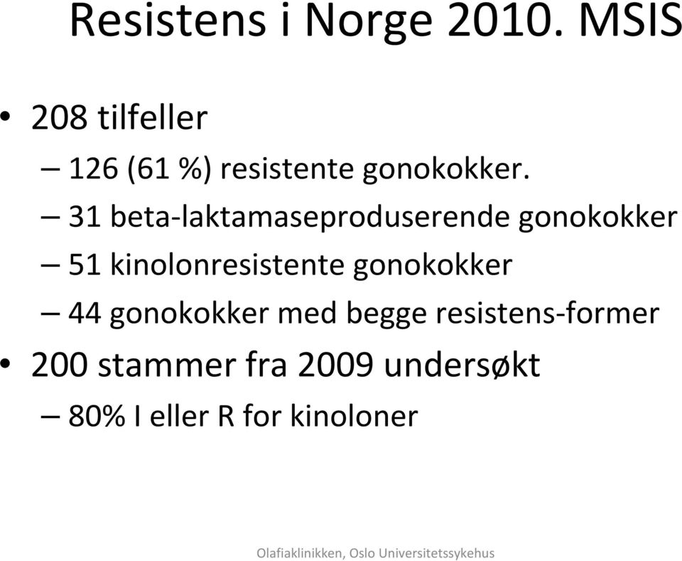 31 beta-laktamaseproduserende gonokokker 51 kinolonresistente