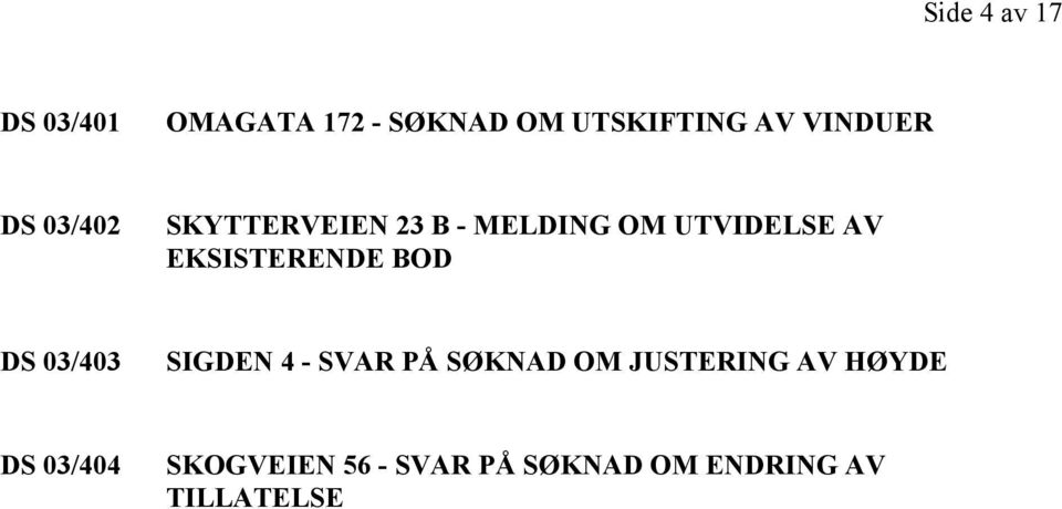 EKSISTERENDE BOD DS 03/403 SIGDEN 4 - SVAR PÅ SØKNAD OM JUSTERING