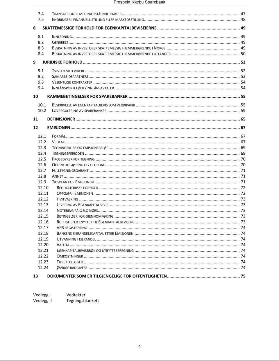 .. 52 9.2 SAMARBEIDSPARTNERE... 52 9.3 VESENTLIGE KONTRAKTER... 54 9.4 INNLÅNSPORTEFØLJE/INNLÅNSAVTALER... 54 10 RAMMEBETINGELSER FOR SPAREBANKER... 55 10.