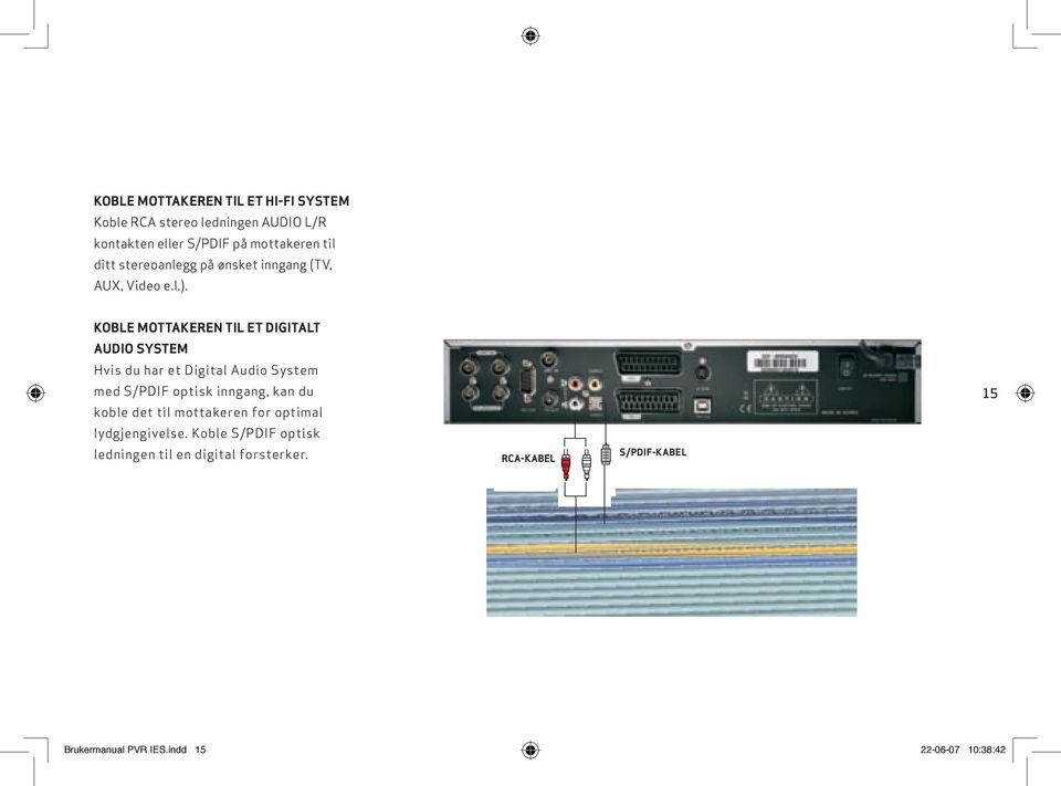 KOBLE MOTTAKEREN TIL ET DIGITALT AUDIO SYSTEM Hvis du har et Digital Audio System med S/PDIF optisk inngang, kan du koble