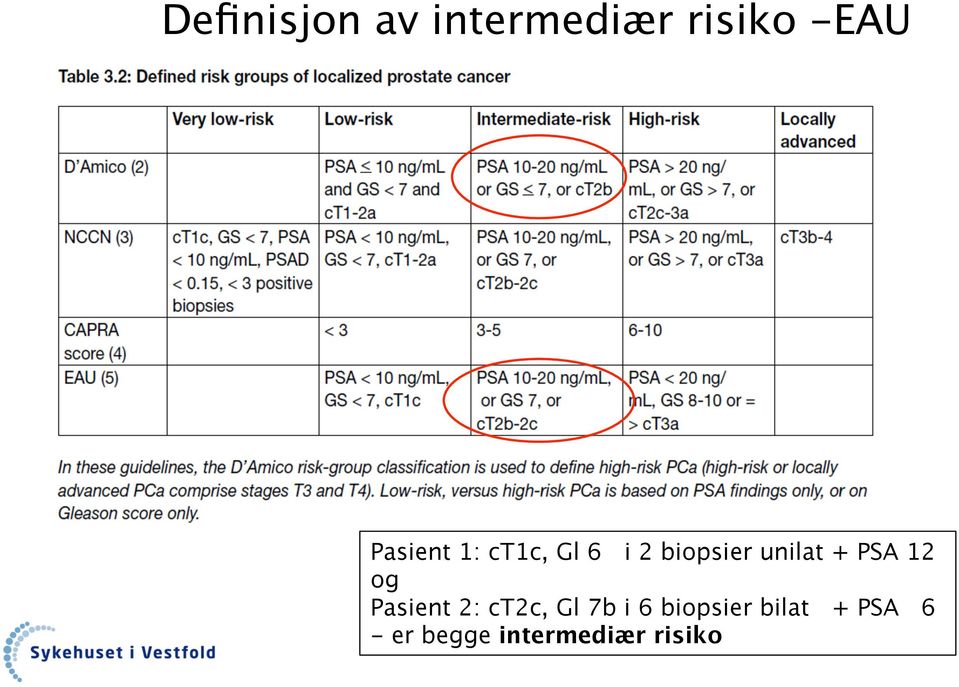 + PSA 12 og Pasient 2: ct2c, Gl 7b i 6