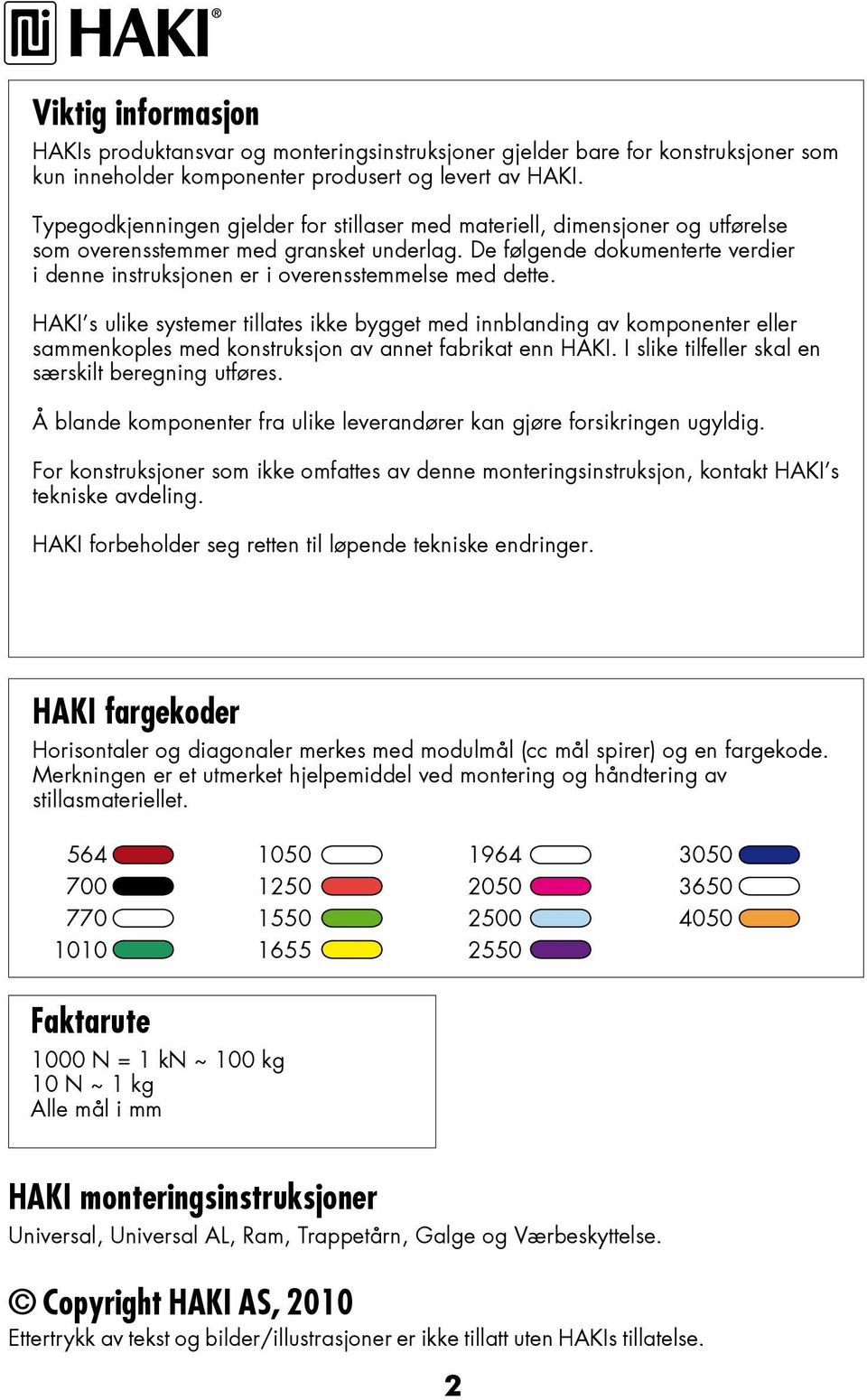 De følgende dokumenterte verdier i denne instruksjonen er i overensstemmelse med dette.