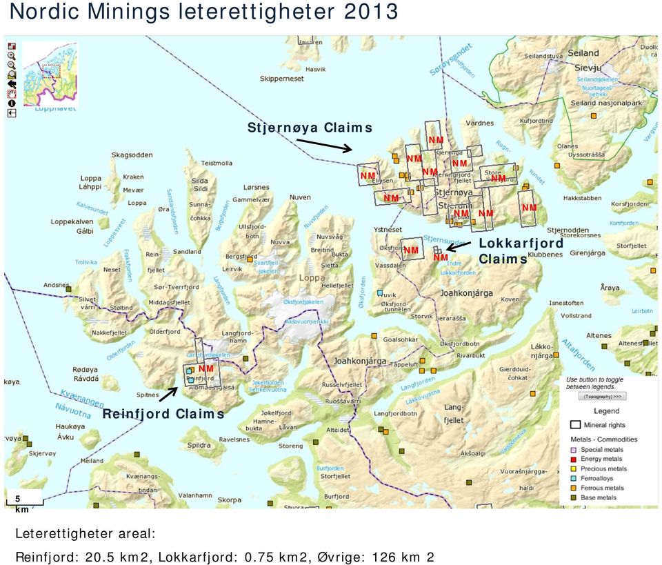 Claims NM Reinfjord Claims 5 km Leterettigheter areal: