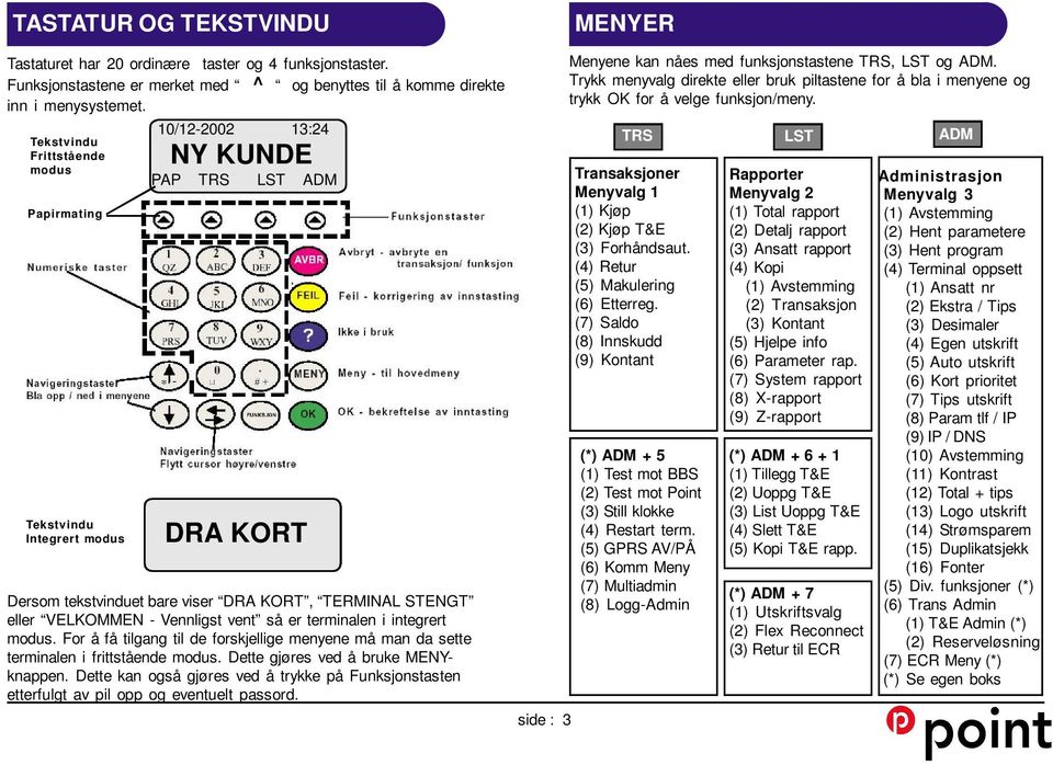 Vennligst vent så er terminalen i integrert modus. For å få tilgang til de forskjellige menyene må man da sette terminalen i frittstående modus. Dette gjøres ved å bruke MENYknappen.