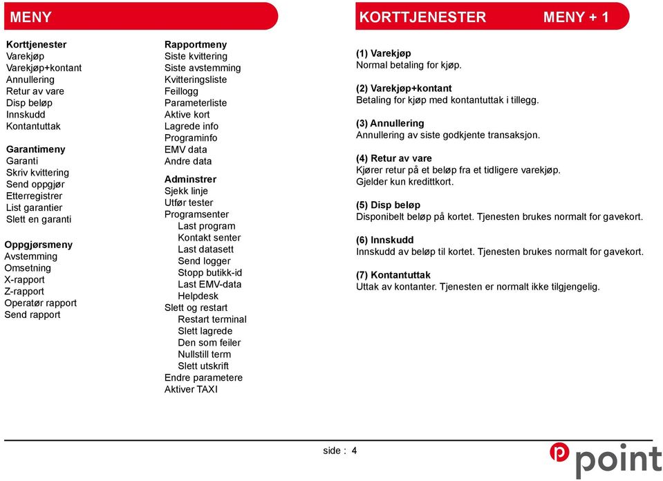 info Programinfo EMV data Andre data Adminstrer Sjekk linje Utfør tester Programsenter Last program Kontakt senter Last datasett Send logger Stopp butikk-id Last EMV-data Helpdesk Slett og restart