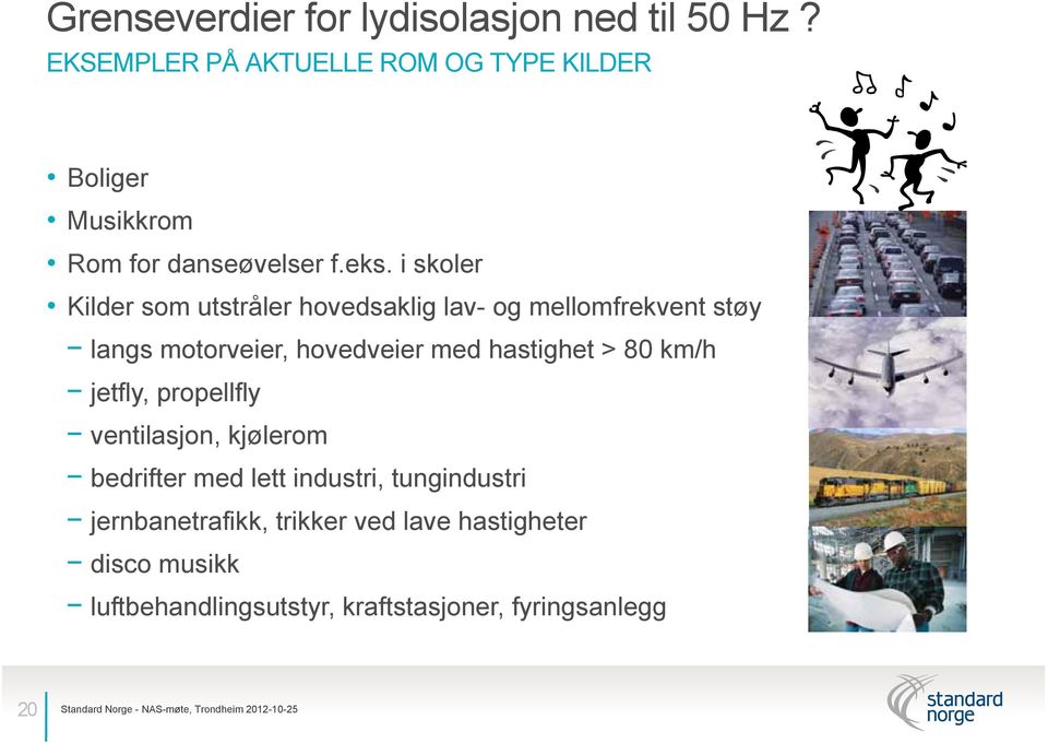 i skoler Kilder som utstråler hovedsaklig lav- og mellomfrekvent støy langs motorveier, hovedveier med hastighet