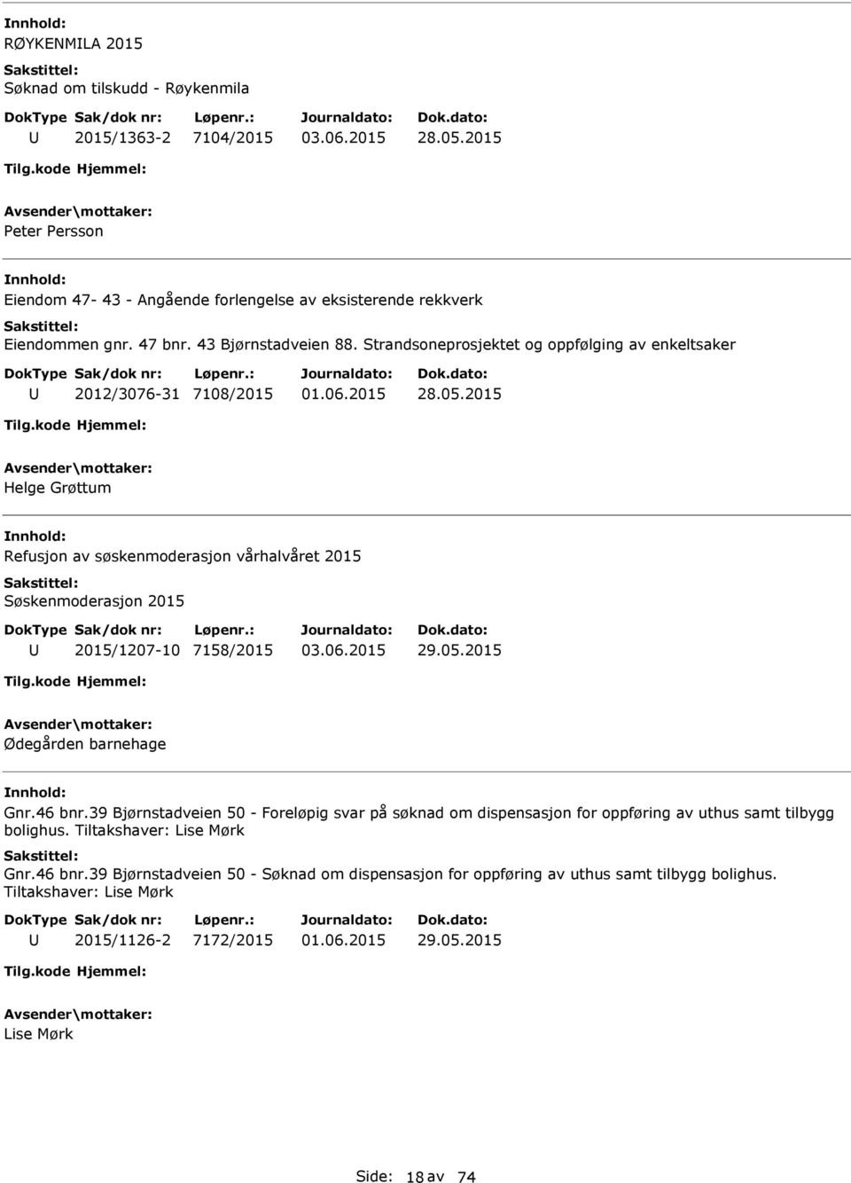 2015 Helge Grøttum Refusjon av søskenmoderasjon vårhalvåret 2015 Søskenmoderasjon 2015 2015/1207-10 7158/2015 29.05.2015 Ødegården barnehage Gnr.46 bnr.