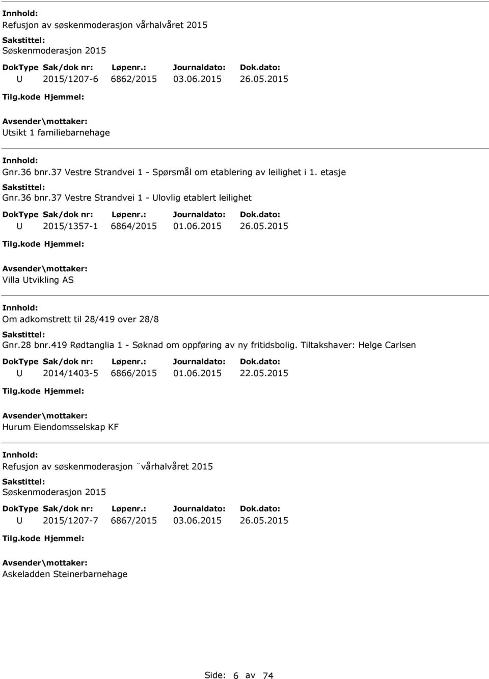 2015 Villa tvikling AS Om adkomstrett til 28/419 over 28/8 Gnr.28 bnr.419 Rødtanglia 1 - Søknad om oppføring av ny fritidsbolig.