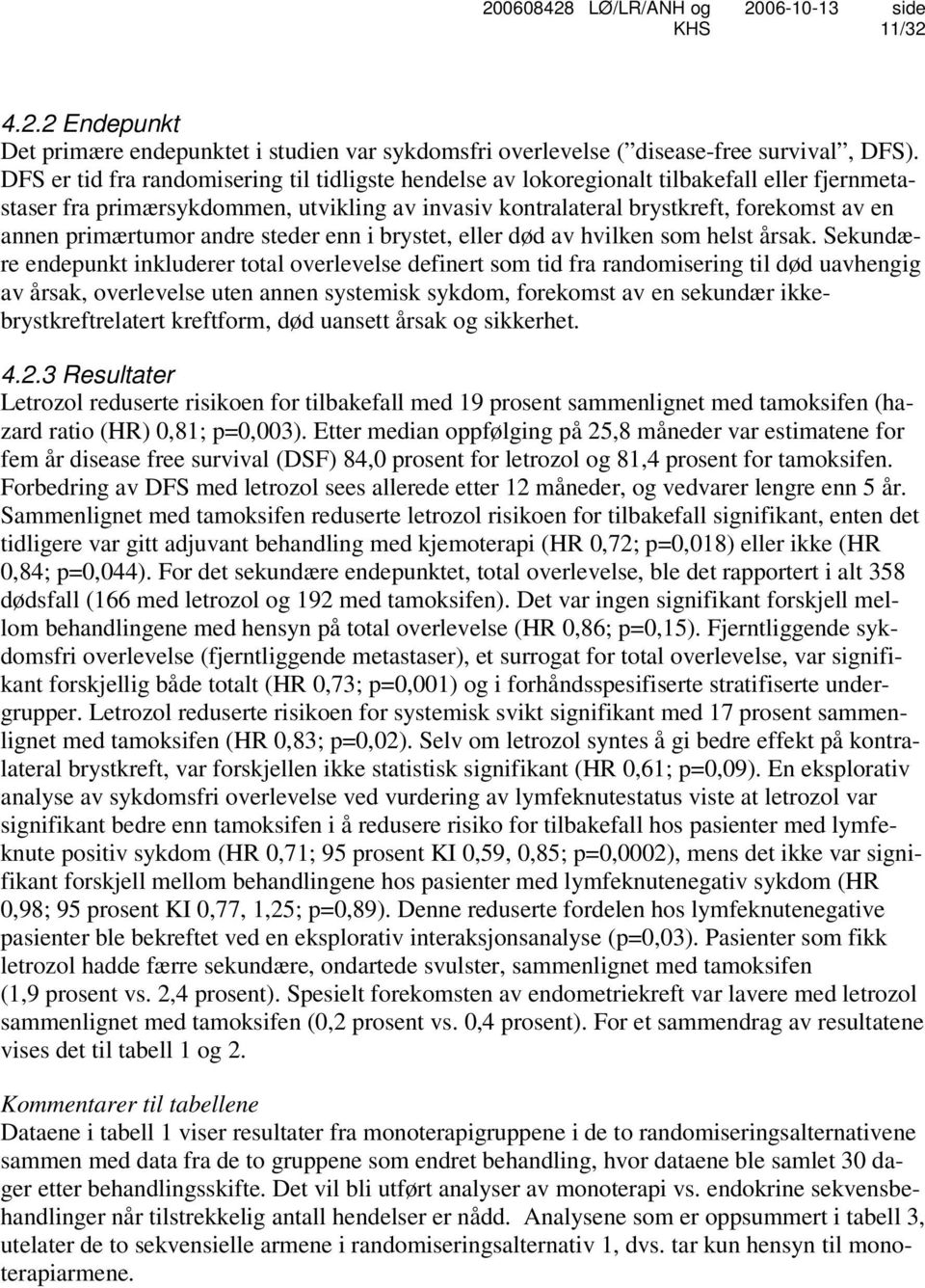 primærtumor andre steder enn i brystet, eller død av hvilken som helst årsak.