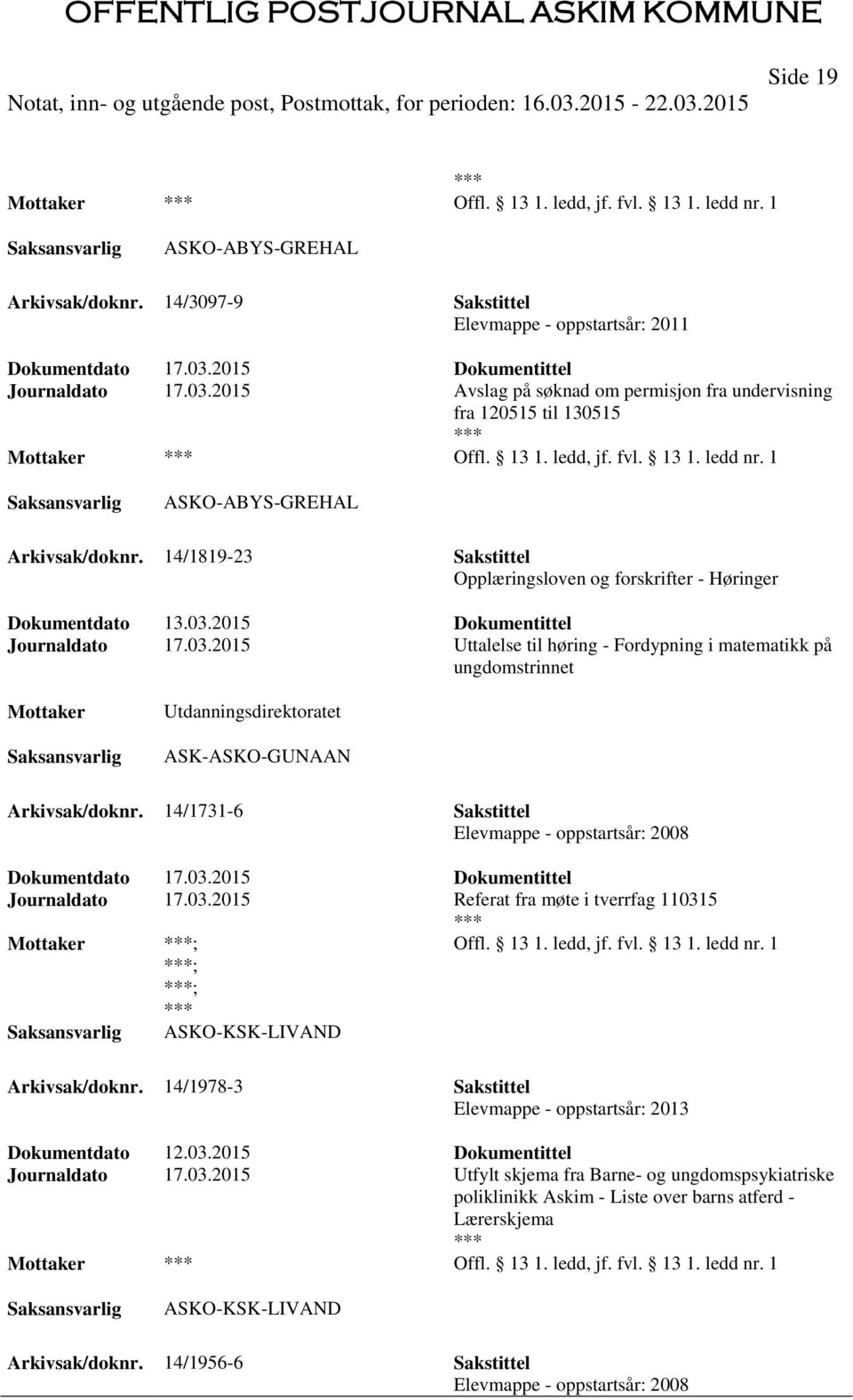 14/1819-23 Sakstittel Opplæringsloven og forskrifter - Høringer Dokumentdato 13.03.