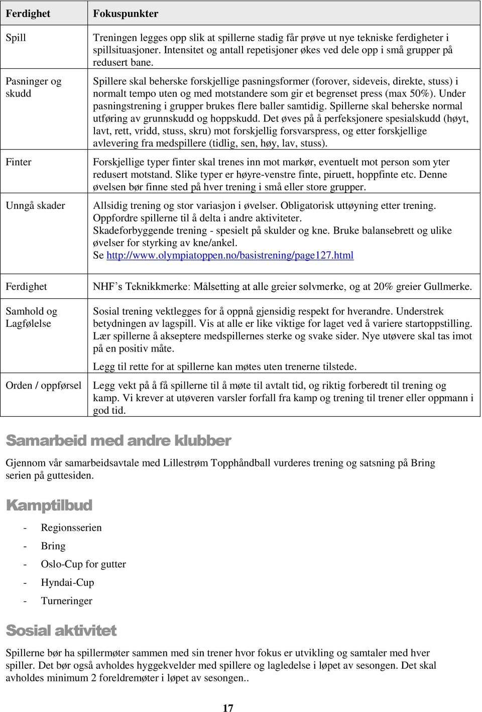 Spillere skal beherske forskjellige pasningsformer (forover, sideveis, direkte, stuss) i normalt tempo uten og med motstandere som gir et begrenset press (max 50%).