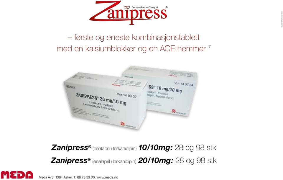 (enalapril+lerkanidipin) 10/10mg: 28 og 98 stk Zanipress
