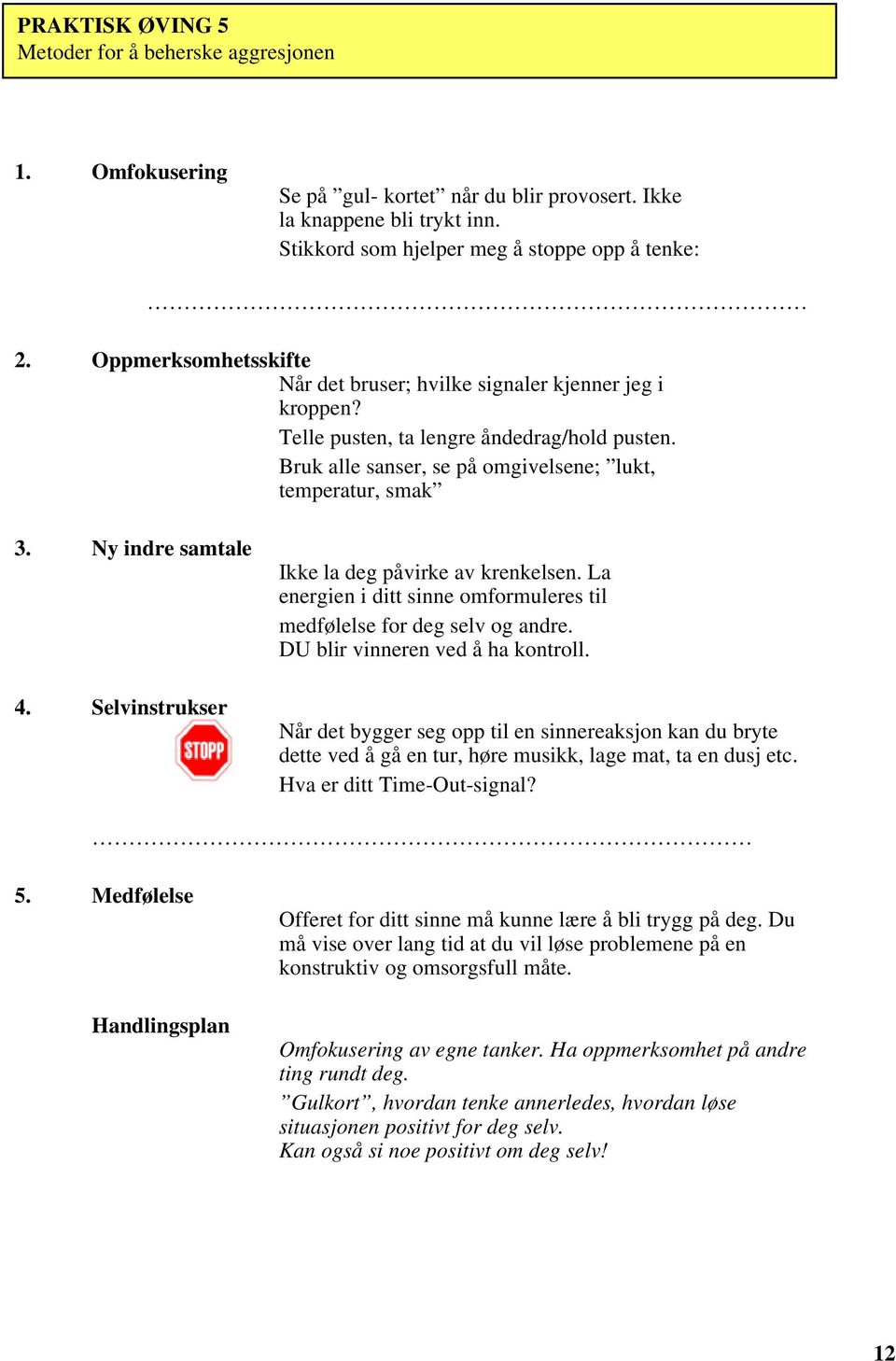 Ny indre samtale 4. Selvinstrukser Ikke la deg påvirke av krenkelsen. La energien i ditt sinne omformuleres til medfølelse for deg selv og andre. DU blir vinneren ved å ha kontroll.