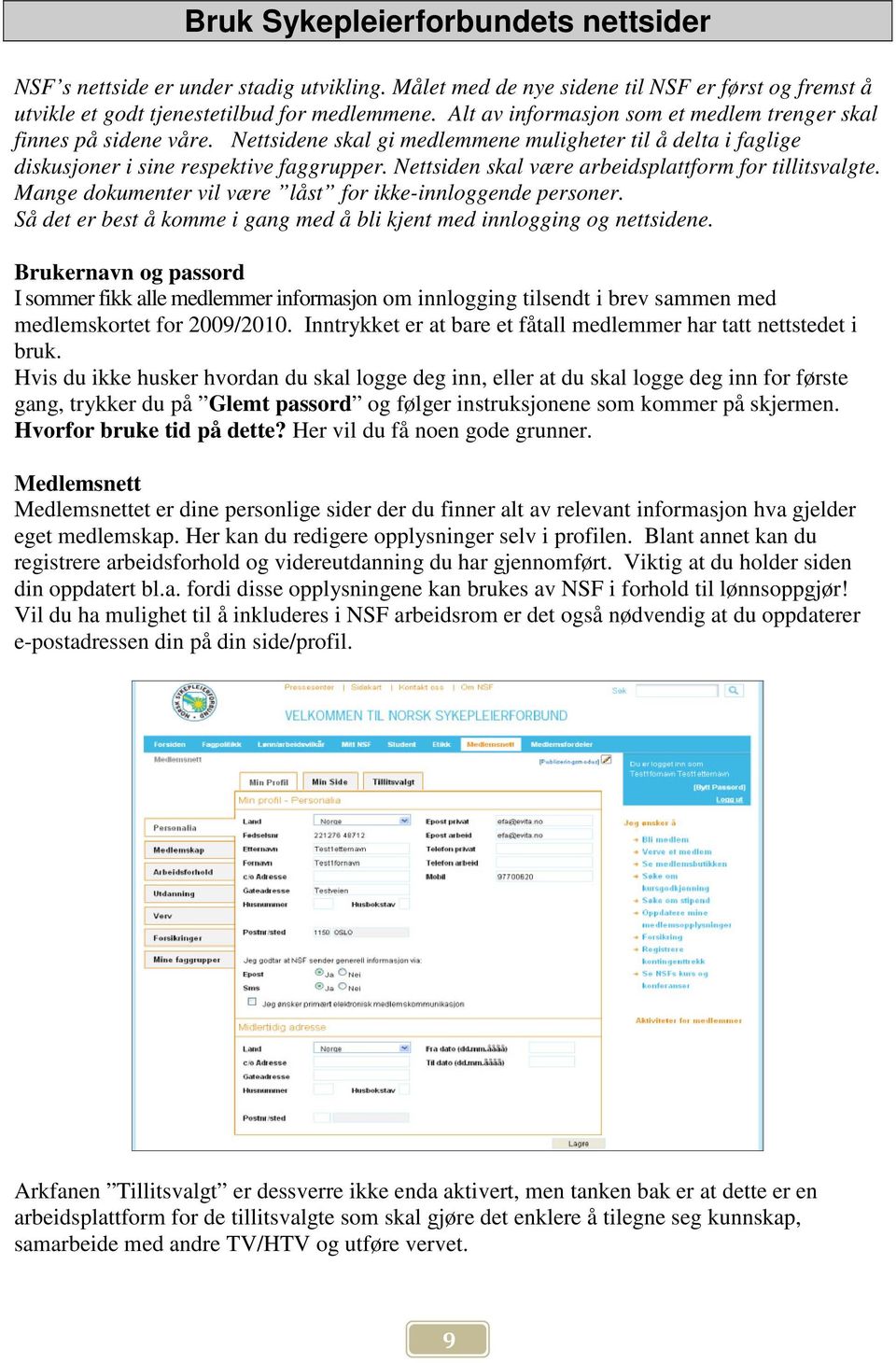 Nettsiden skal være arbeidsplattform for tillitsvalgte. Mange dokumenter vil være låst for ikke-innloggende personer. Så det er best å komme i gang med å bli kjent med innlogging og nettsidene.