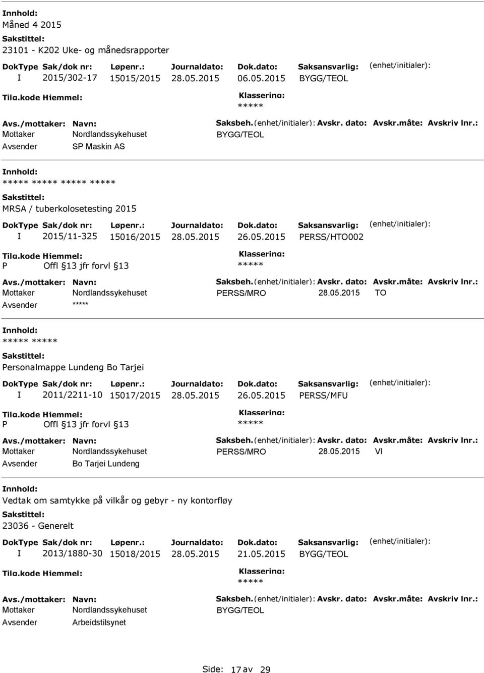 Avsender nnhold: ersonalmappe Lundeng Bo Tarjei 2011/2211-10 15017/2015 ERSS/MFU ERSS/MRO V Avsender Bo Tarjei