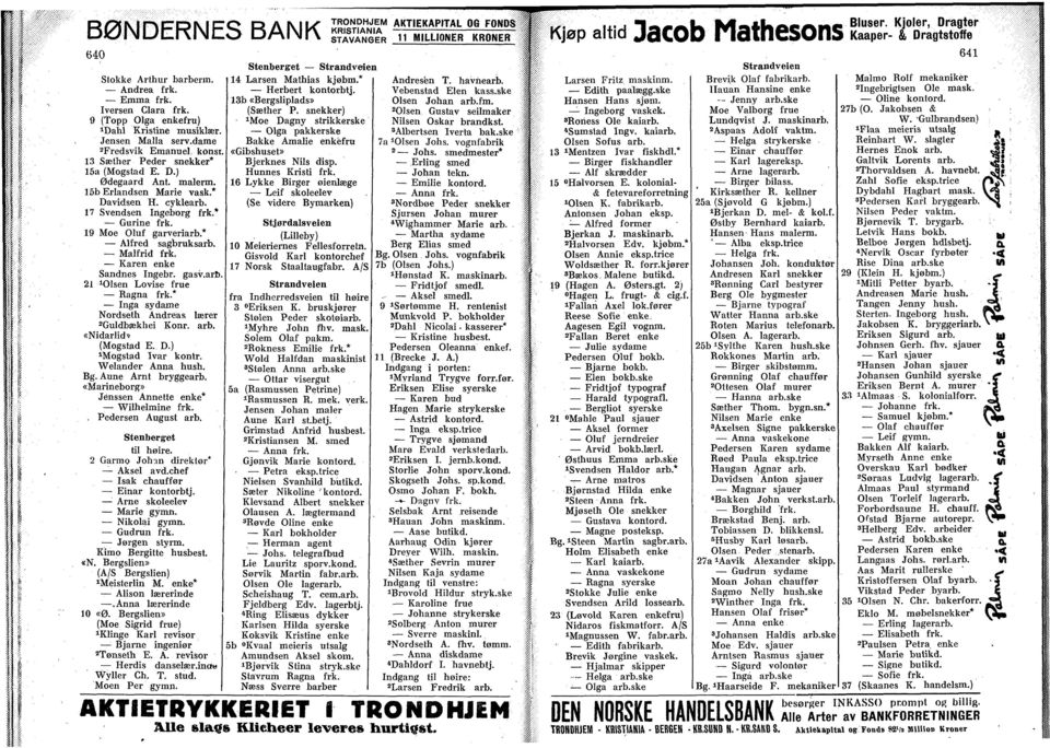 19 Moe Oluf garveriarb.* Alfred sagbruksarb. Målfrid frk. Karen enke Sandnes Ingebr. gasv.arb. 21 iqlsen Lovise frue Ragna frk.* Inga sydame Nordseth Andreas lærer 2 Guldbækhei Konr. arb.