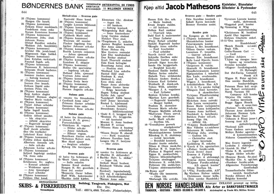 33 (Thjems kommune) Thomasen K. bakersvem Seliussen Evald barbersv 35 (Thjems kommune) Sommer Anders murm. Solveig kontord. 37 (Thjems kommune) Iversen Ove løsarb.