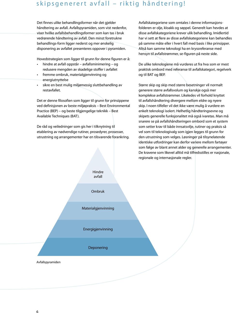 Den minst foretrukne behandlings-form ligger nederst og mer ønskelig disponering av avfallet presenteres oppover i pyramiden.