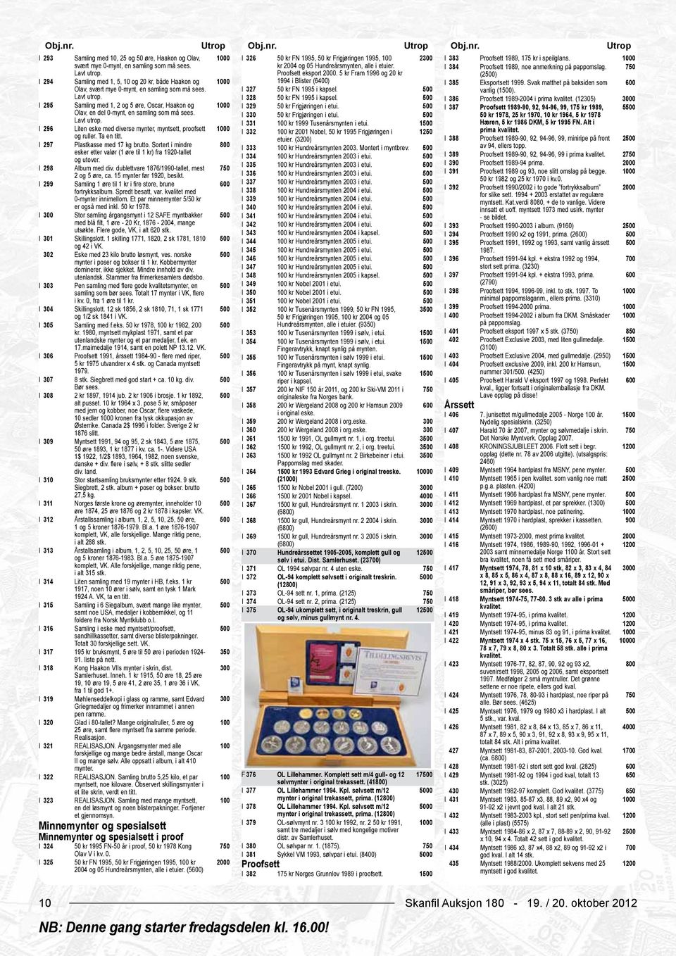 5 kr Fram 1996 og 20 kr (2) I 294 Samling med 1, 5, 10 og 20 kr, både Haakon og 1994 i Blister (6) I 385 Eksportsett 1999. Svak matthet på baksiden som Olav, svært mye 0-mynt, en samling som må sees.