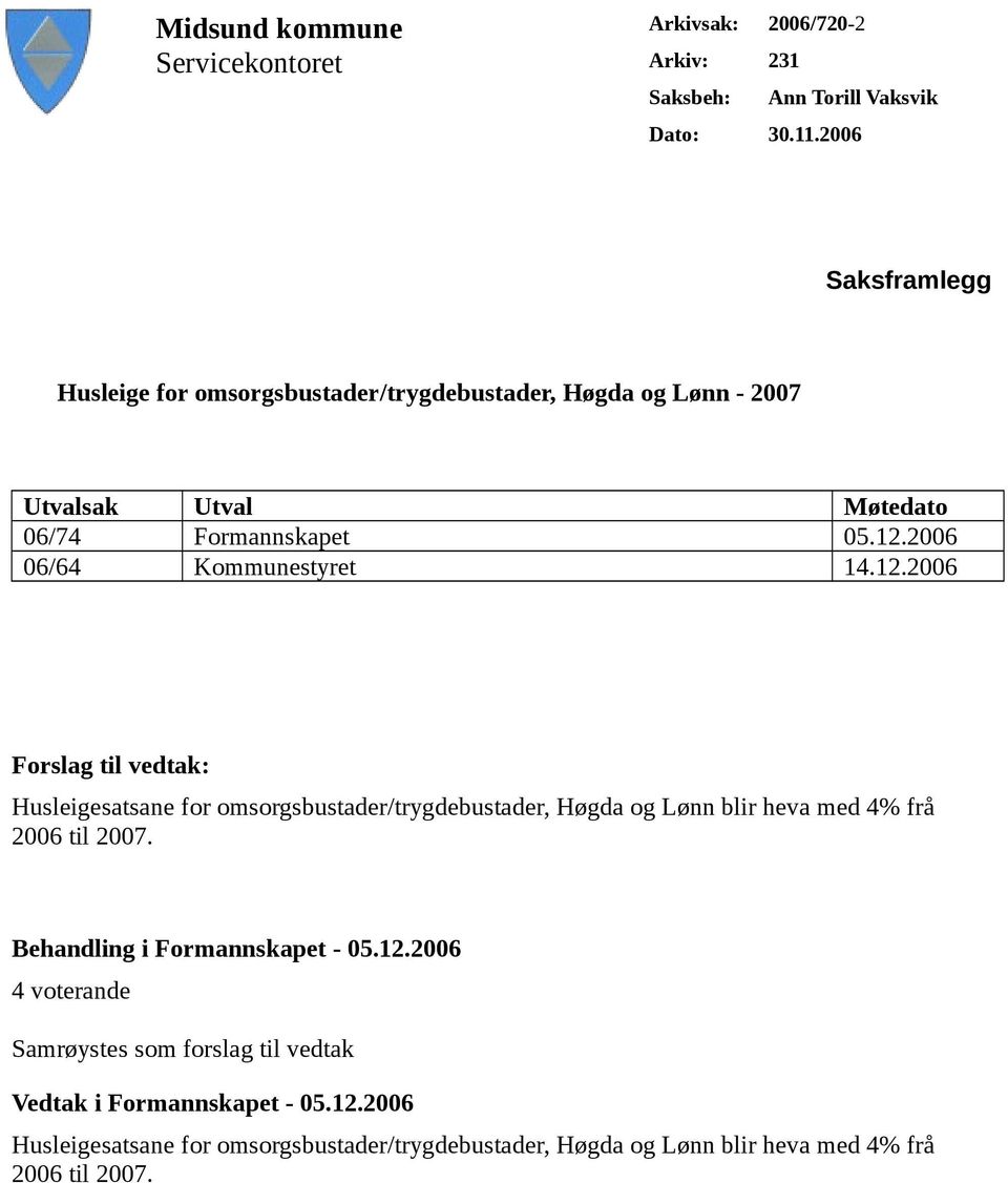 2006 06/64 Kommunestyret 14.12.