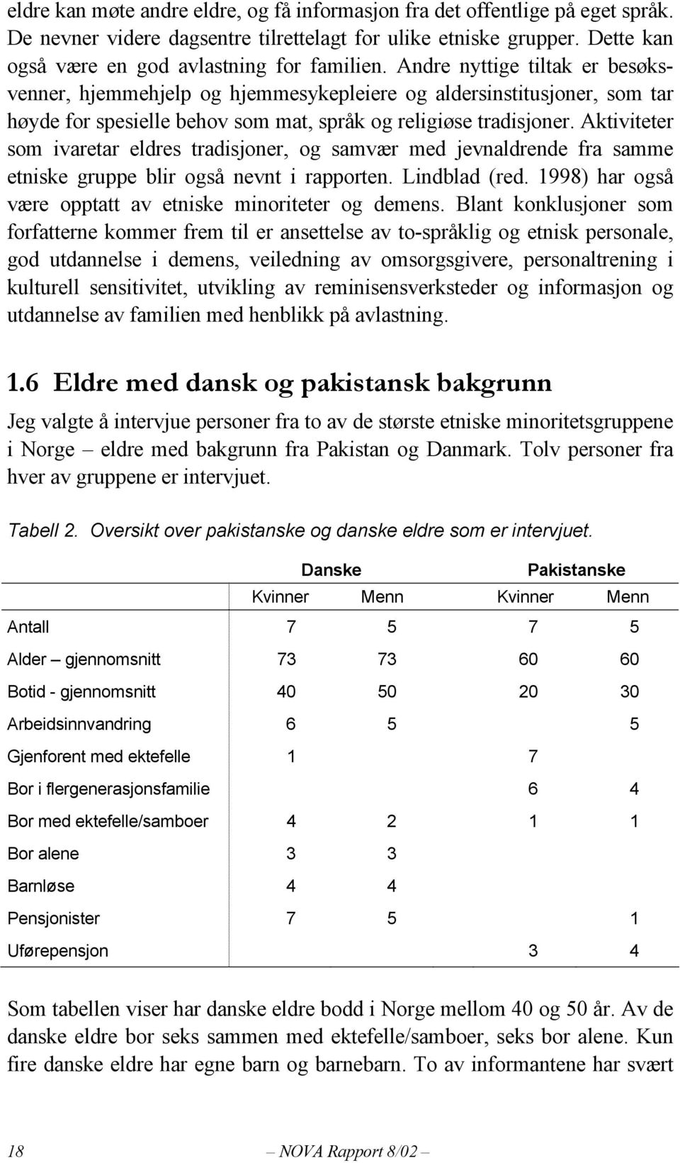 Aktiviteter som ivaretar eldres tradisjoner, og samvær med jevnaldrende fra samme etniske gruppe blir også nevnt i rapporten. Lindblad (red.