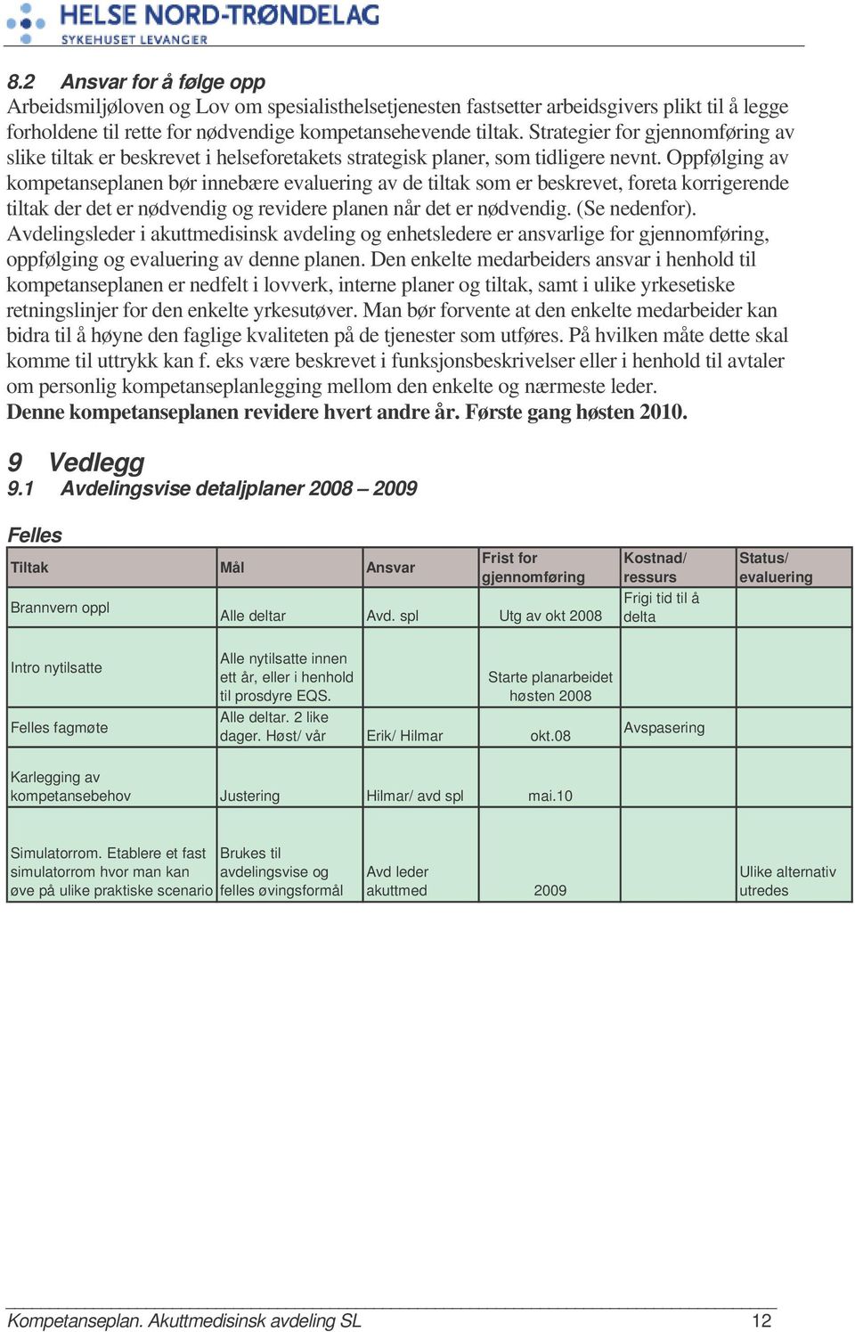 Oppfølging av kompetanseplanen bør innebære evaluering av de tiltak som er beskrevet, foreta korrigerende tiltak der det er nødvendig og revidere planen når det er nødvendig. (Se nedenfor).