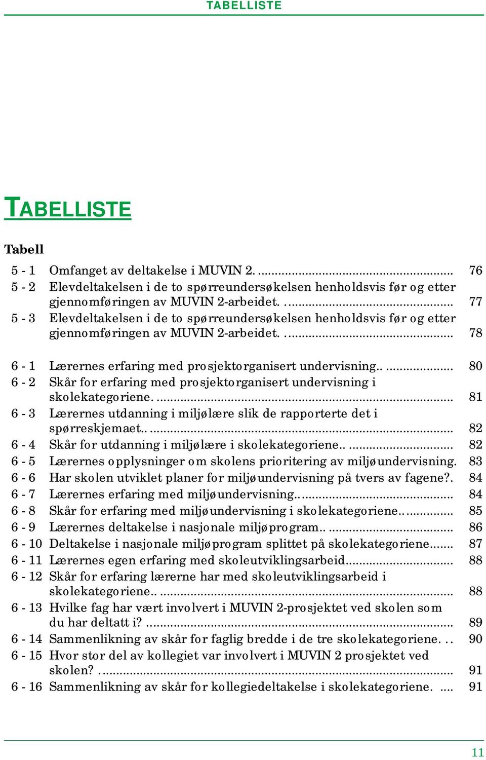 .... 80 6-2 Skår for erfaring med prosjektorganisert undervisning i skolekategoriene.... 81 6-3 Lærernes utdanning i miljølære slik de rapporterte det i spørreskjemaet.