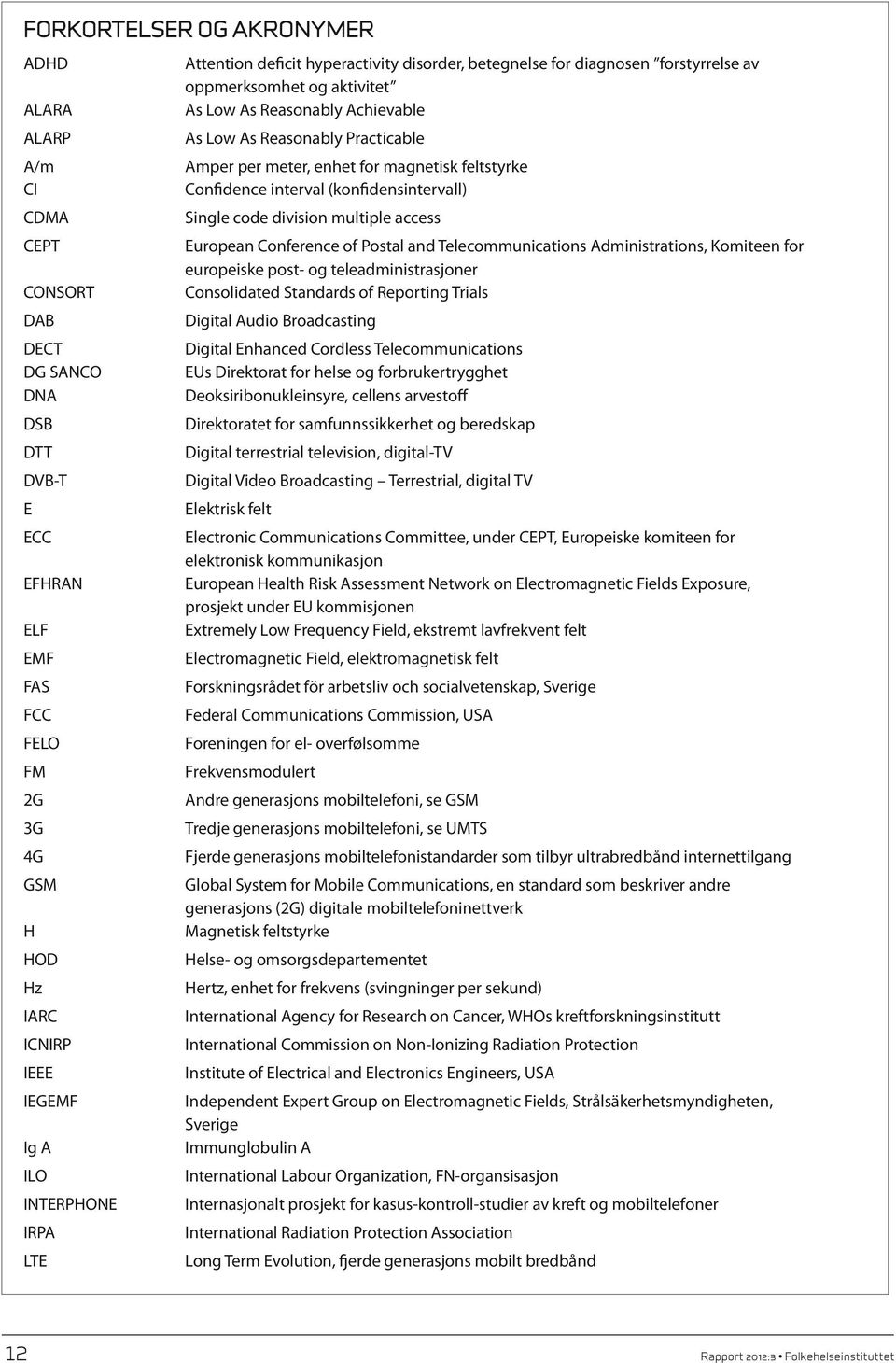 Postal and Telecommunications Administrations, Komiteen for europeiske post- og teleadministrasjoner Consolidated Standards of Reporting Trials DAB Digital Audio Broadcasting DECT DG SANCO DNA