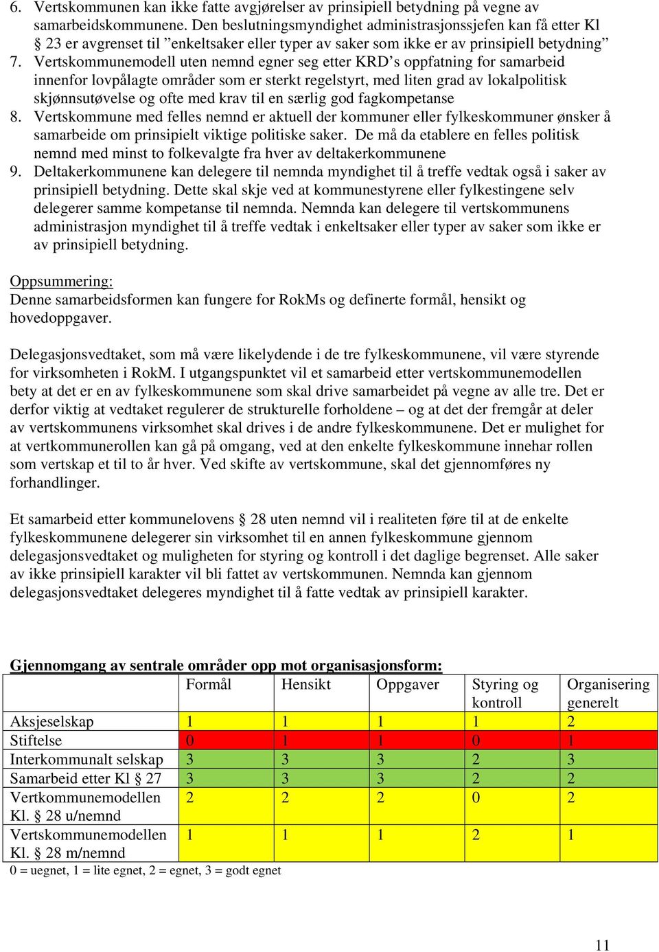 Vertskommunemodell uten nemnd egner seg etter KRD s oppfatning for samarbeid innenfor lovpålagte områder som er sterkt regelstyrt, med liten grad av lokalpolitisk skjønnsutøvelse og ofte med krav til