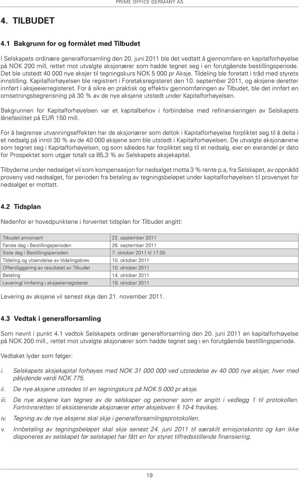 Det ble utstedt 40 000 nye aksjer til tegningskurs NOK 5 000 pr Aksje. Tildeling ble foretatt i tråd med styrets innstilling. Kapitalforhøyelsen ble registrert i Foretaksregisteret den 10.