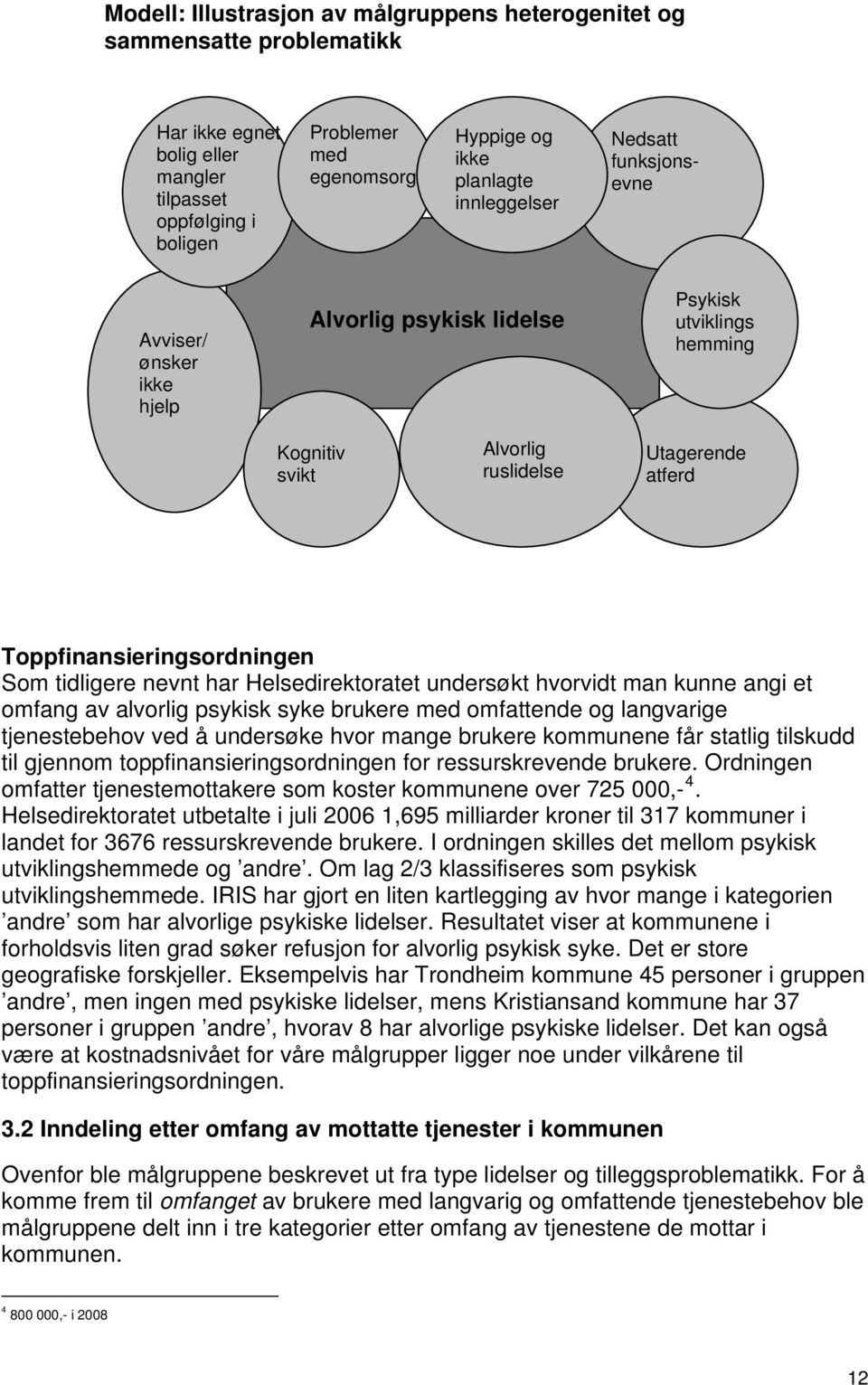 tidligere nevnt har Helsedirektoratet undersøkt hvorvidt man kunne angi et omfang av alvorlig psykisk syke brukere med omfattende og langvarige tjenestebehov ved å undersøke hvor mange brukere