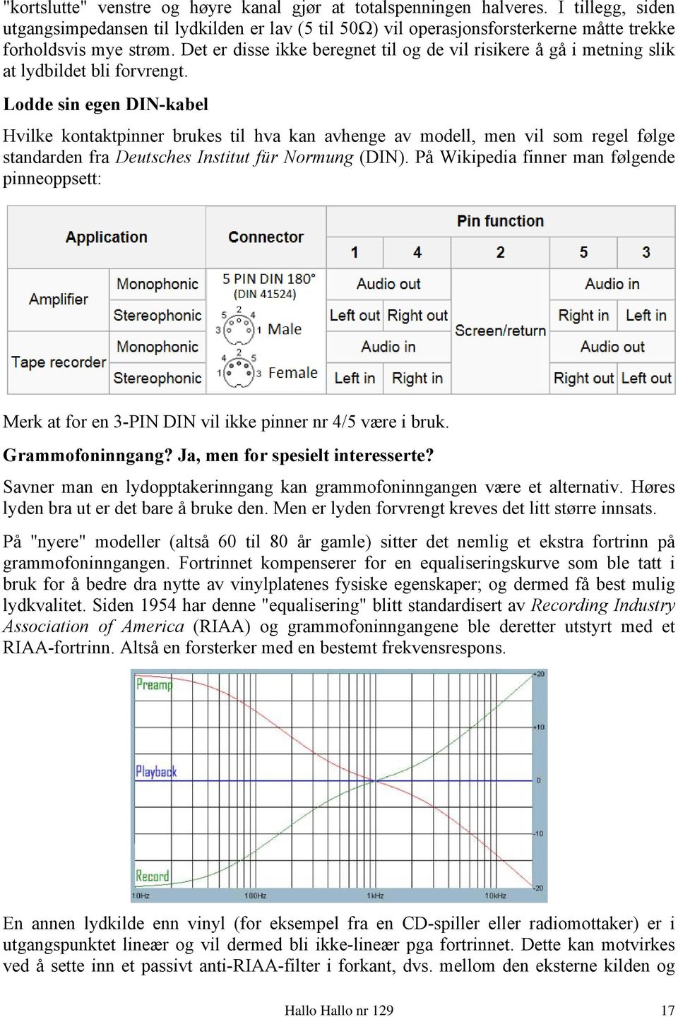 Lodde sin egen DIN-kabel Hvilke kontaktpinner brukes til hva kan avhenge av modell, men vil som regel følge standarden fra Deutsches Institut für Normung (DIN).