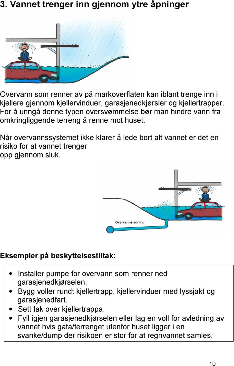 Når overvannssystemet ikke klarer å lede bort alt vannet er det en risiko for at vannet trenger opp gjennom sluk.