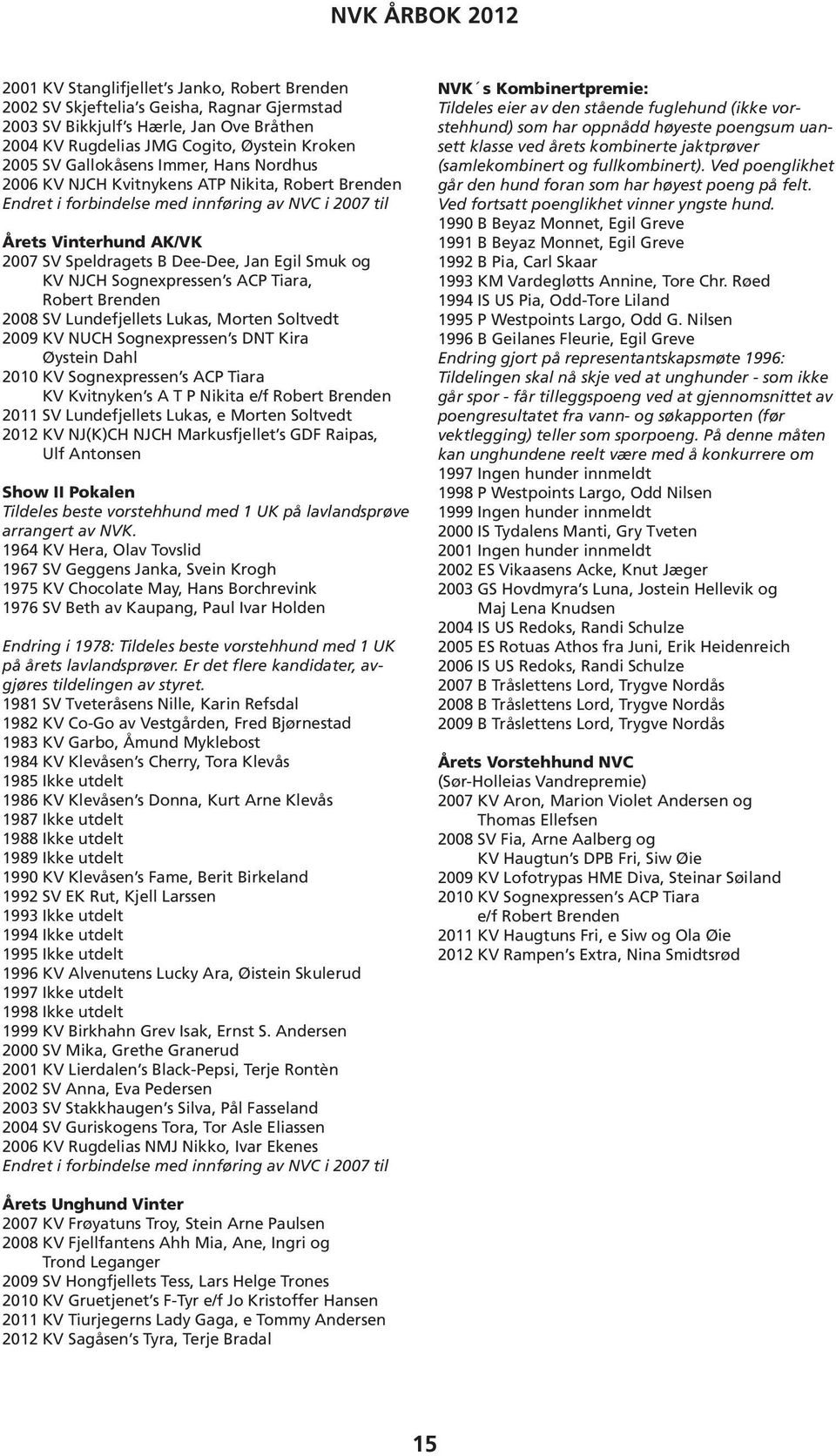 NJCH Sognexpressen s ACP Tiara, Robert Brenden 2008 SV Lundefjellets Lukas, Morten Soltvedt 2009 KV NUCH Sognexpressen s DNT Kira Øystein Dahl 2010 KV Sognexpressen s ACP Tiara KV Kvitnyken s A T P