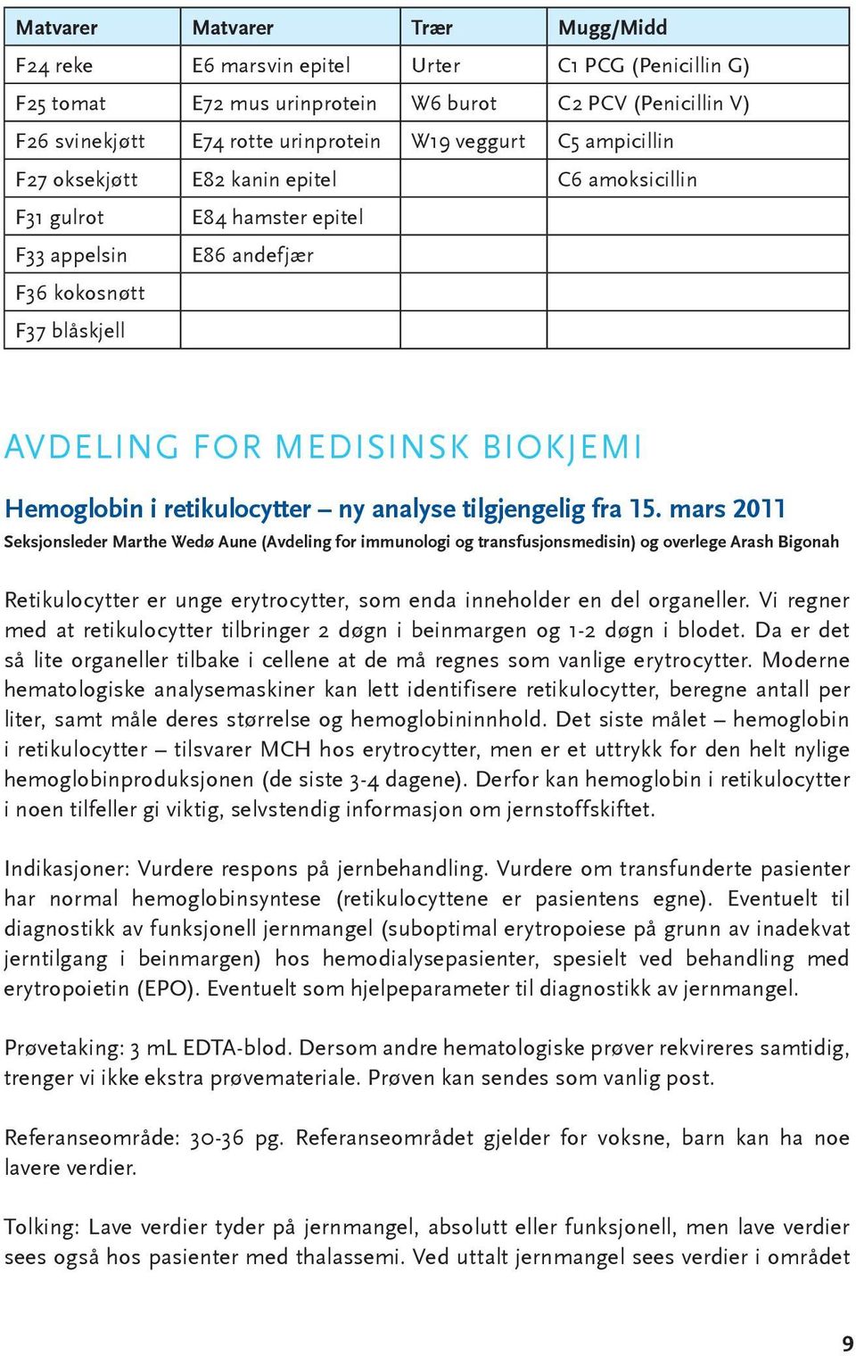 retikulocytter ny analyse tilgjengelig fra 15.