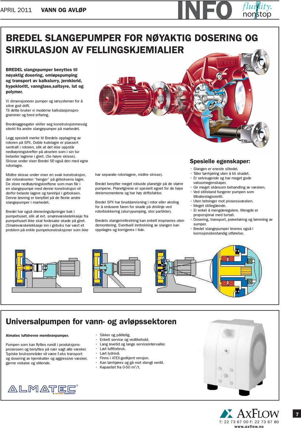 Bredelaggregater skiller seg konstruksjonmessig sterkt fra andre slangepumper på markedet. Legg spesielt merke til Bredels opplagring av rotoren på SPX.