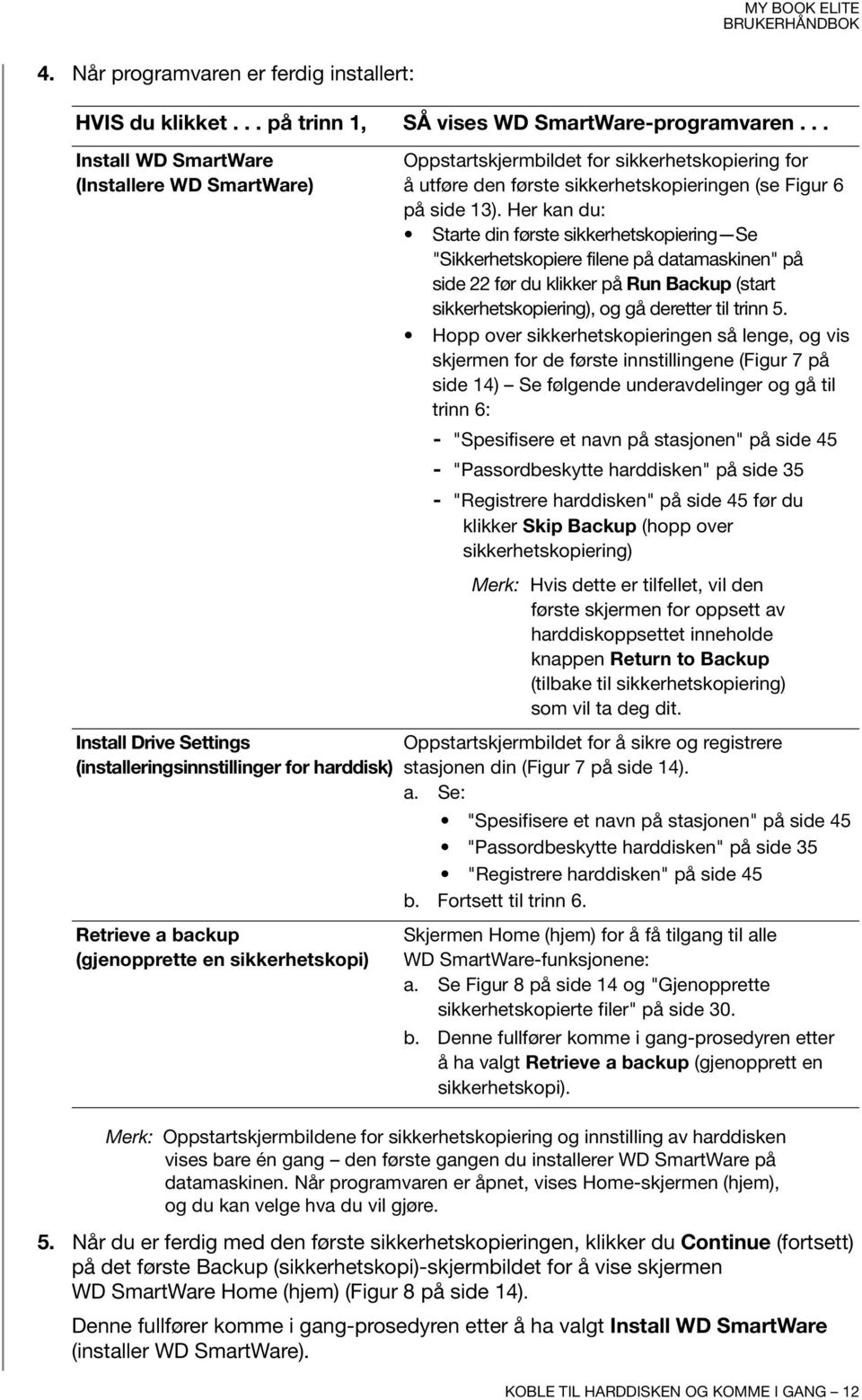 Her kan du: Starte din første sikkerhetskopiering Se "Sikkerhetskopiere filene på datamaskinen" på side 22 før du klikker på Run Backup (start sikkerhetskopiering), og gå deretter til trinn 5.