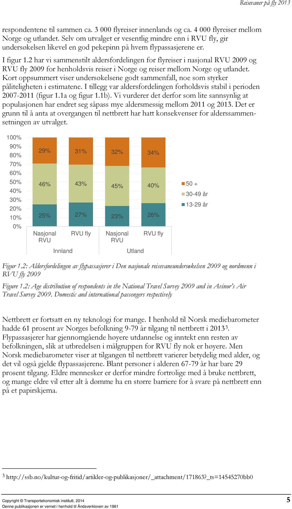 2 har vi sammenstilt aldersfordelingen for flyreiser i nasjonal RVU 2009 og RVU fly 2009 for henholdsvis reiser i Norge og reiser mellom Norge og utlandet.