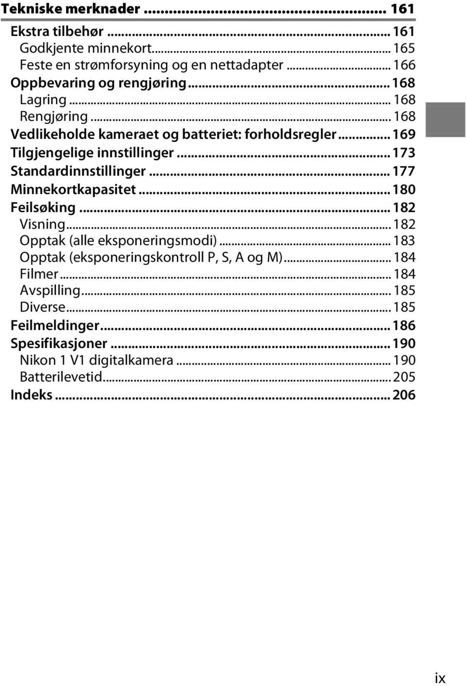 .. 177 Minnekortkapasitet... 180 Feilsøking... 182 Visning... 182 Opptak (alle eksponeringsmodi)... 183 Opptak (eksponeringskontroll P, S, A og M).