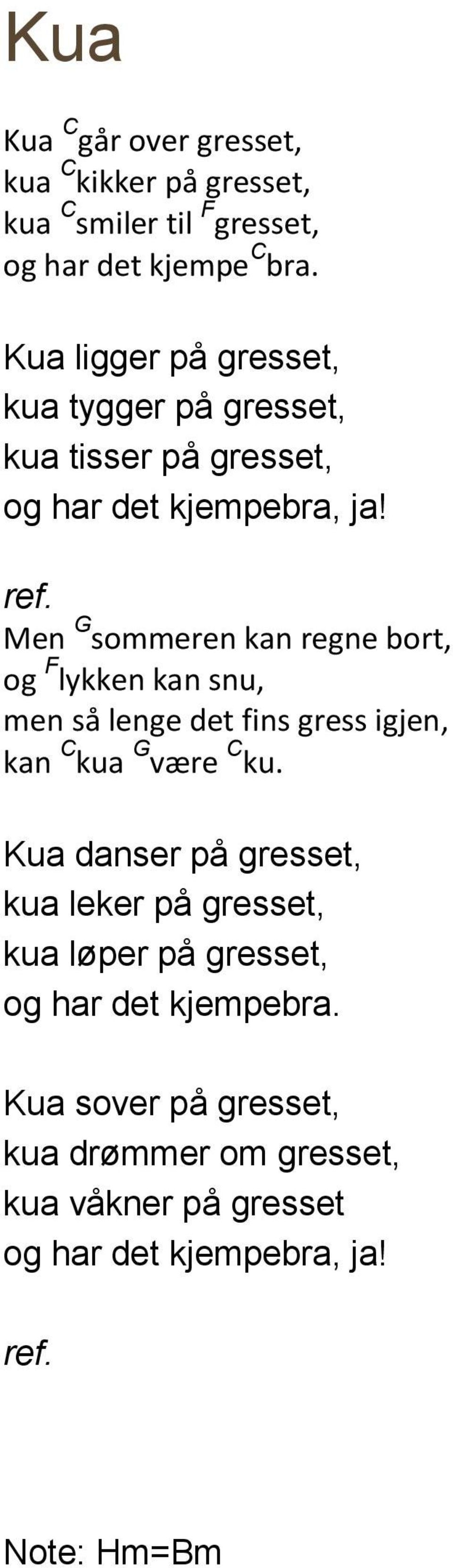 Men G sommeren kan regne bort, og F lykken kan snu, men så lenge det fins gress igjen, kan C kua G være C ku.