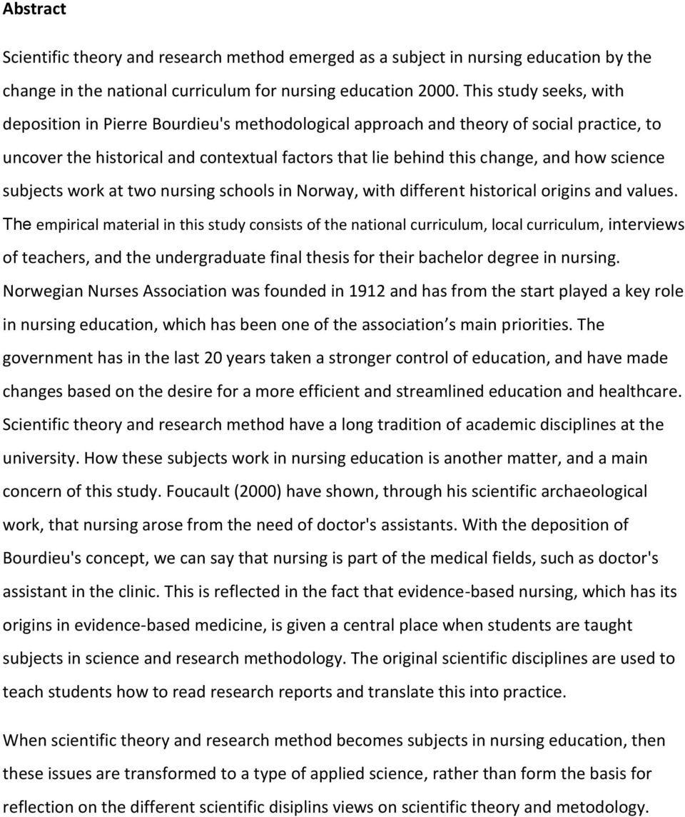 science subjects work at two nursing schools in Norway, with different historical origins and values.