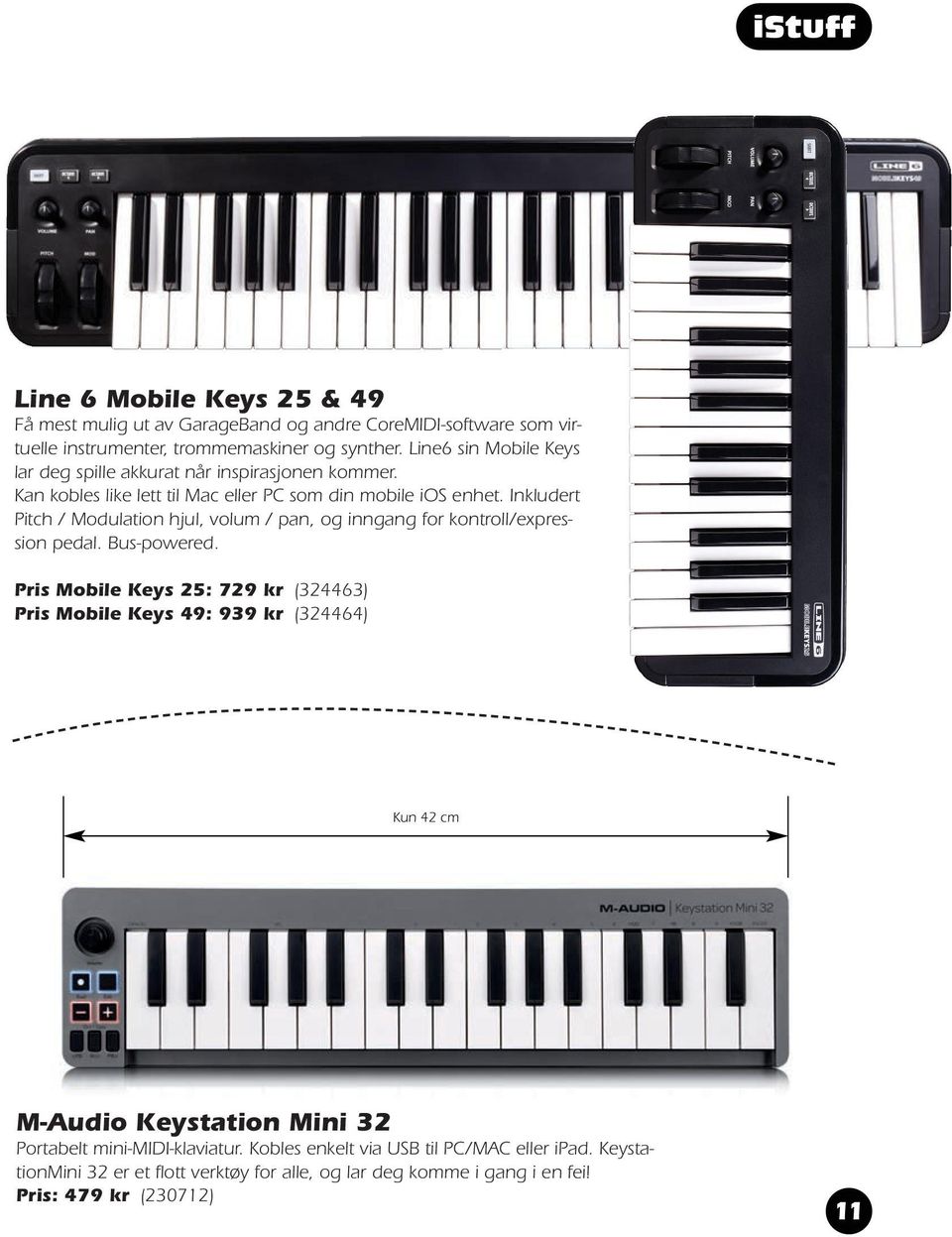 Inkludert Pitch / Modulation hjul, volum / pan, og inngang for kontroll/expression pedal. Bus-powered.