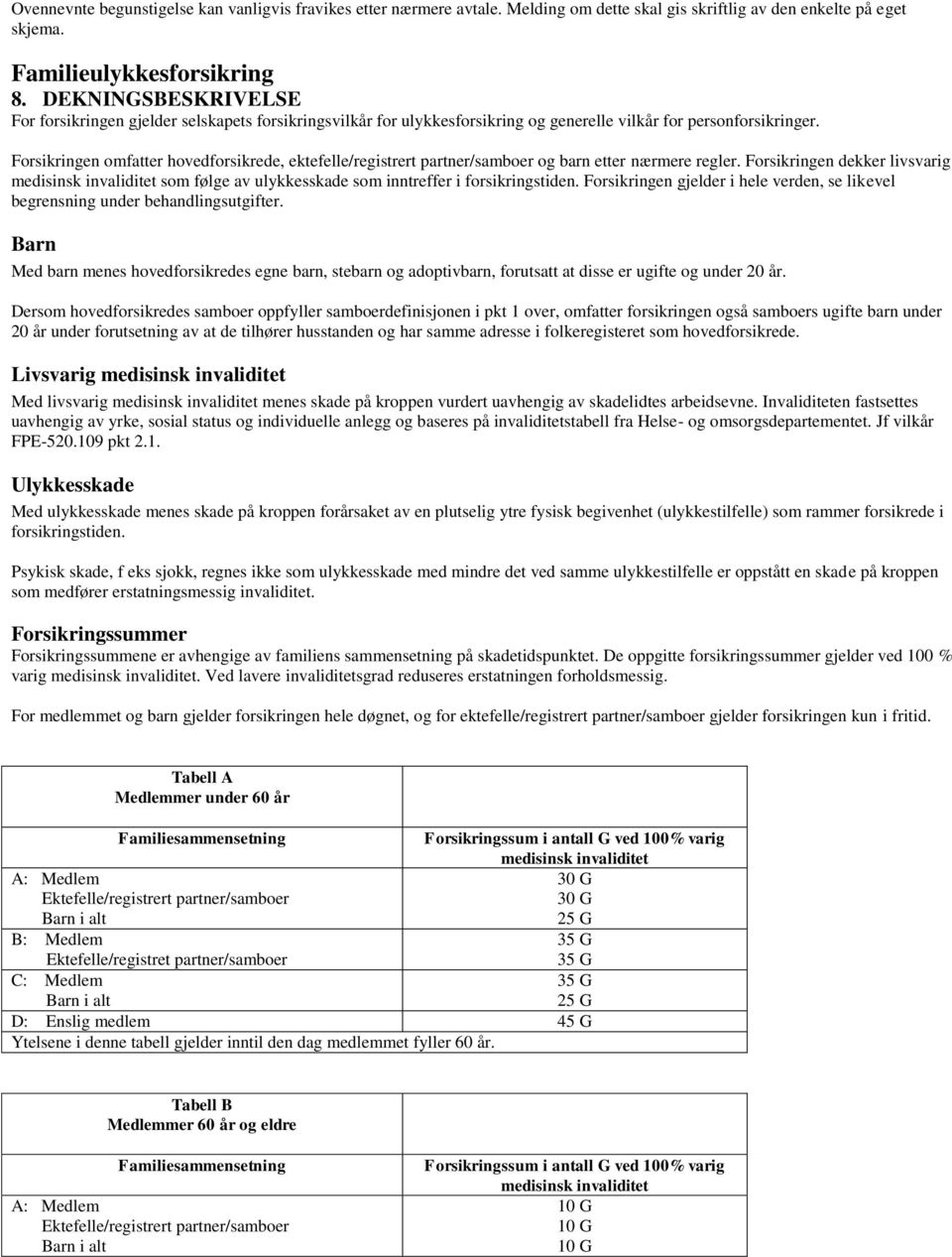 Forsikringen omfatter hovedforsikrede, ektefelle/registrert partner/samboer og barn etter nærmere regler.