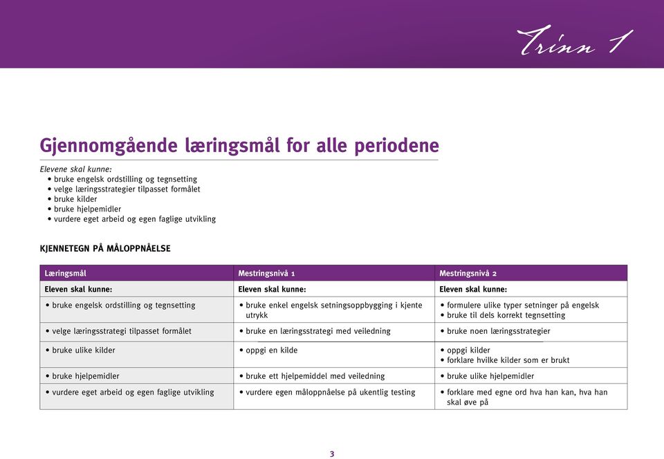 ordstilling og tegnsetting bruke enkel engelsk setningsoppbygging i kjente utrykk formulere ulike typer setninger på engelsk bruke til dels korrekt tegnsetting velge læringsstrategi tilpasset