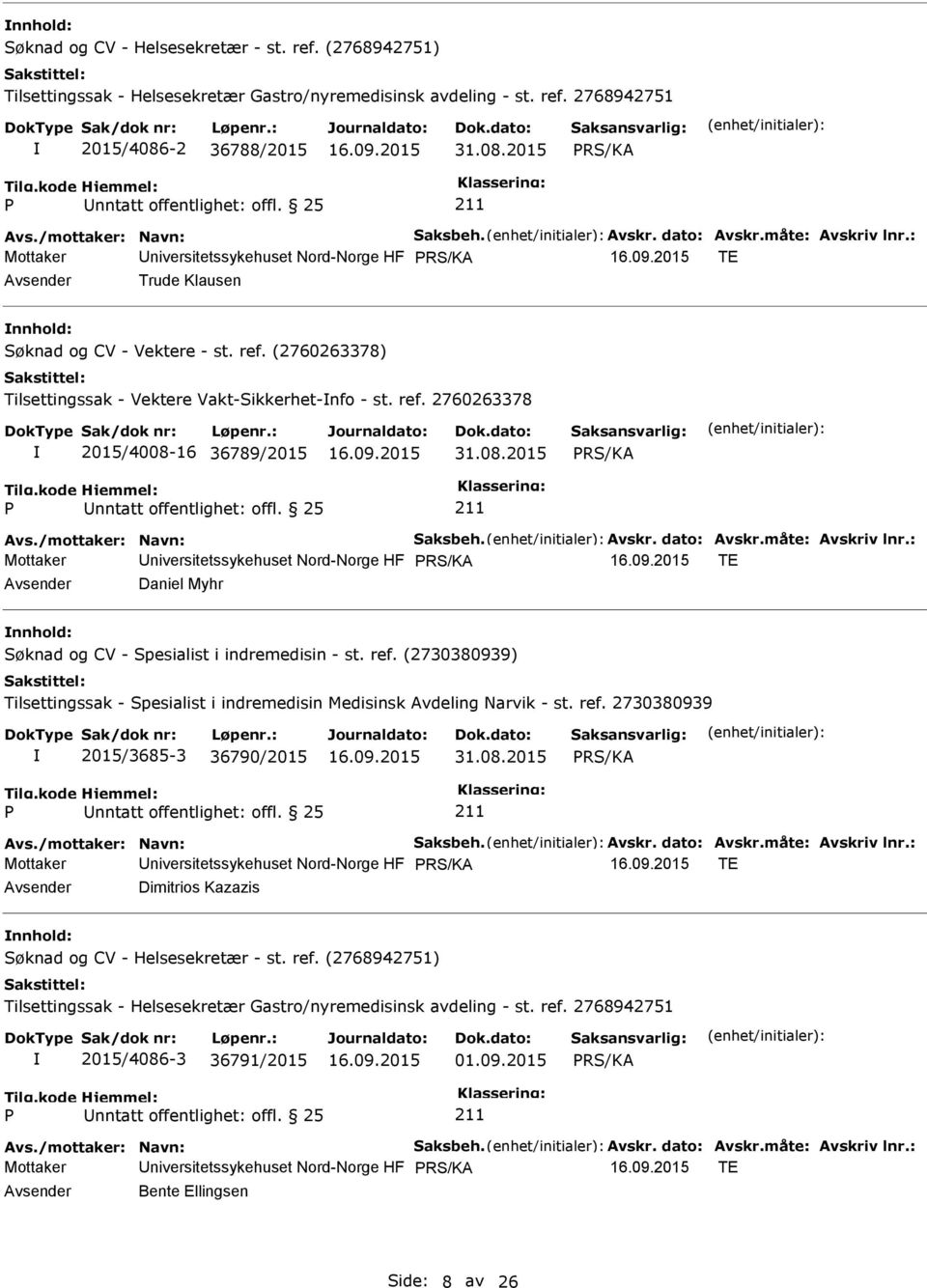 ref. (2730380939) Tilsettingssak - Spesialist i indremedisin Medisinsk Avdeling Narvik - st. ref. 2730380939 2015/3685-3 36790/2015 31.08.