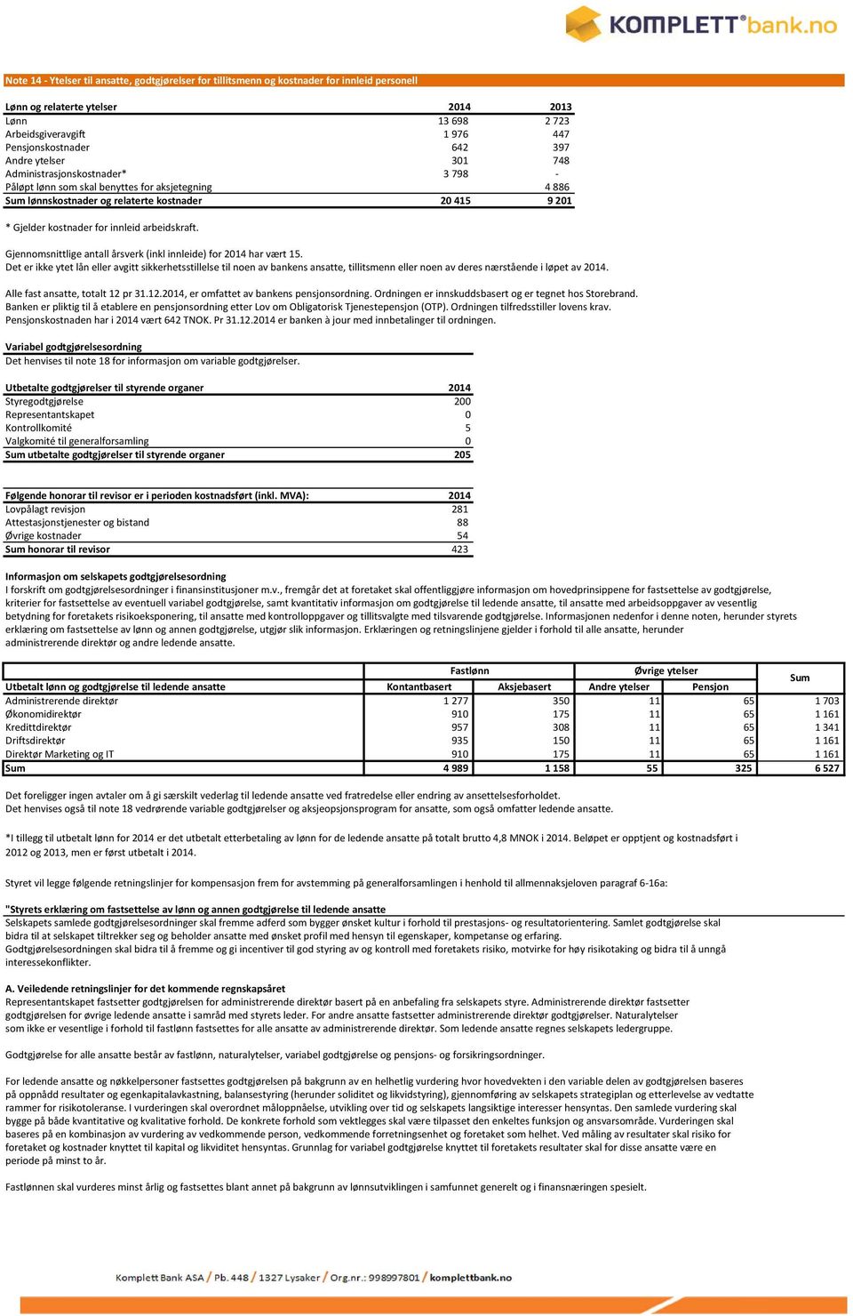 innleid arbeidskraft. Gjennomsnittlige antall årsverk (inkl innleide) for 2014 har vært 15.