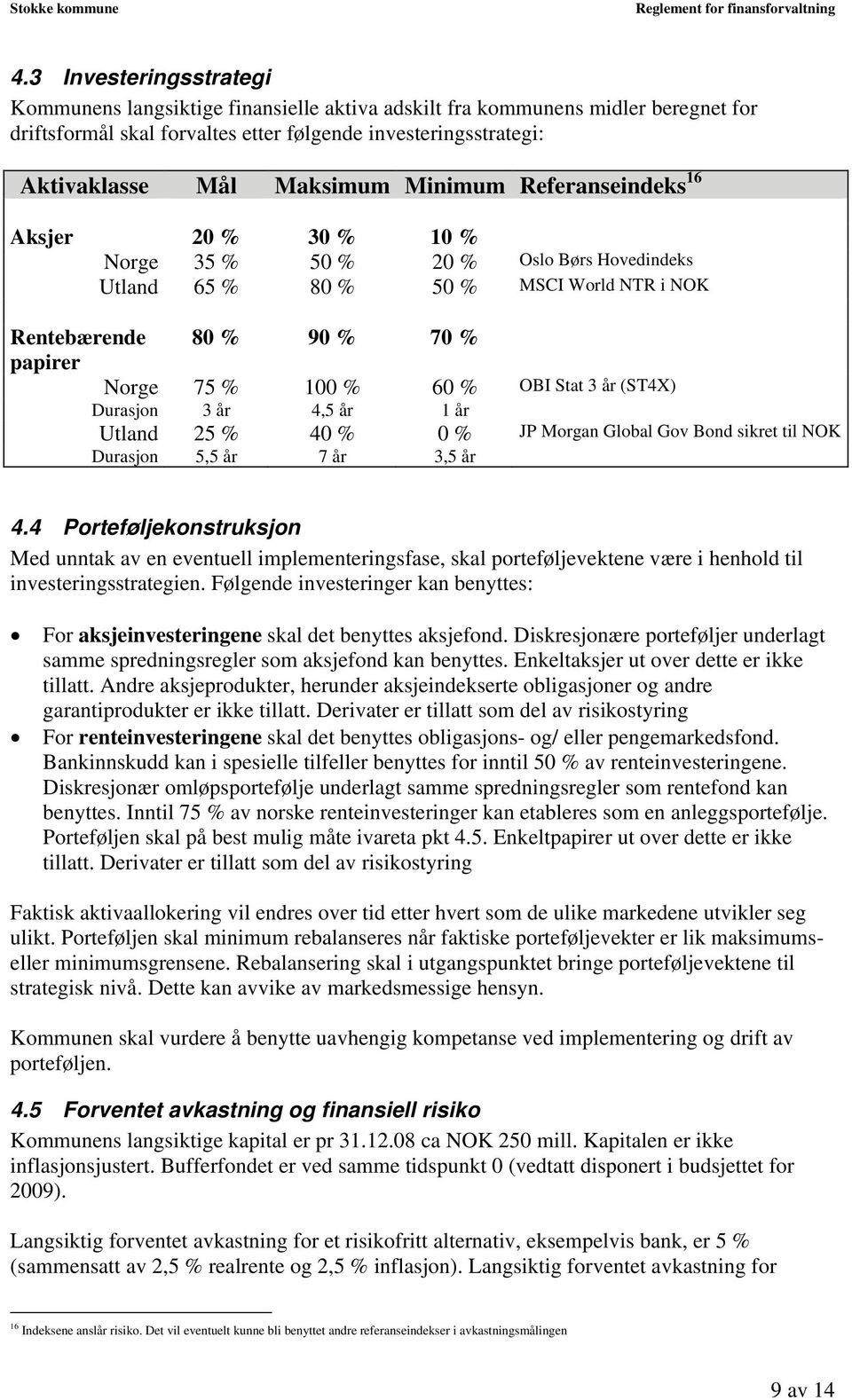 Stat 3 år (ST4X) Durasjon 3 år 4,5 år 1 år Utland 25 % 40 % 0 % JP Morgan Global Gov Bond sikret til NOK Durasjon 5,5 år 7 år 3,5 år 4.