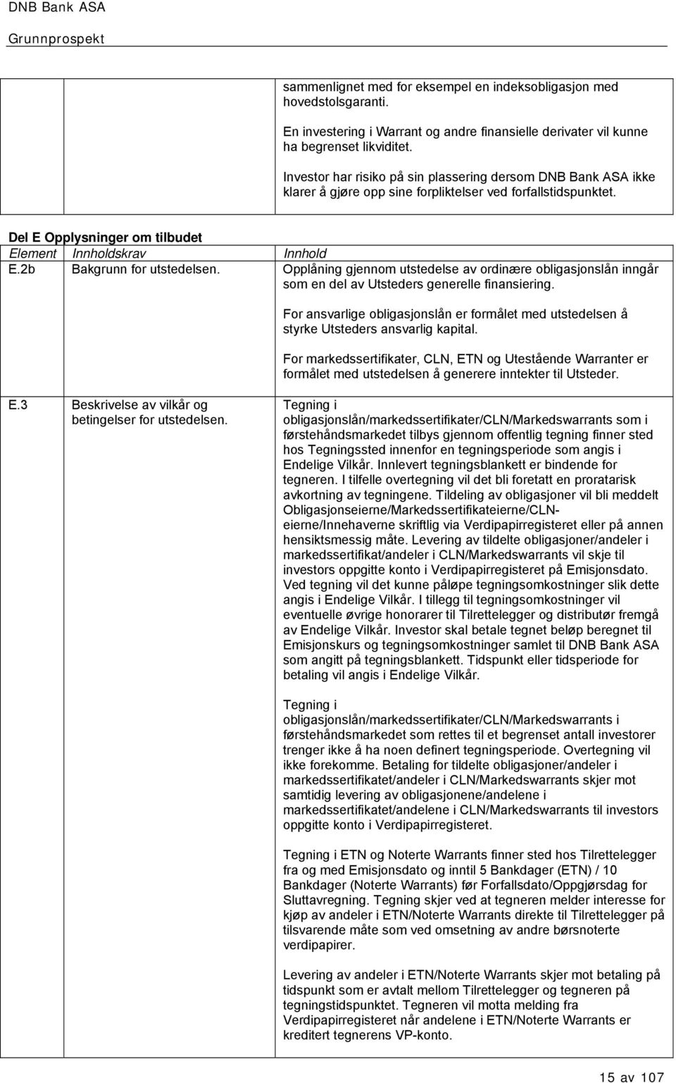 2b Bakgrunn for utstedelsen. Opplåning gjennom utstedelse av ordinære obligasjonslån inngår som en del av Utsteders generelle finansiering.