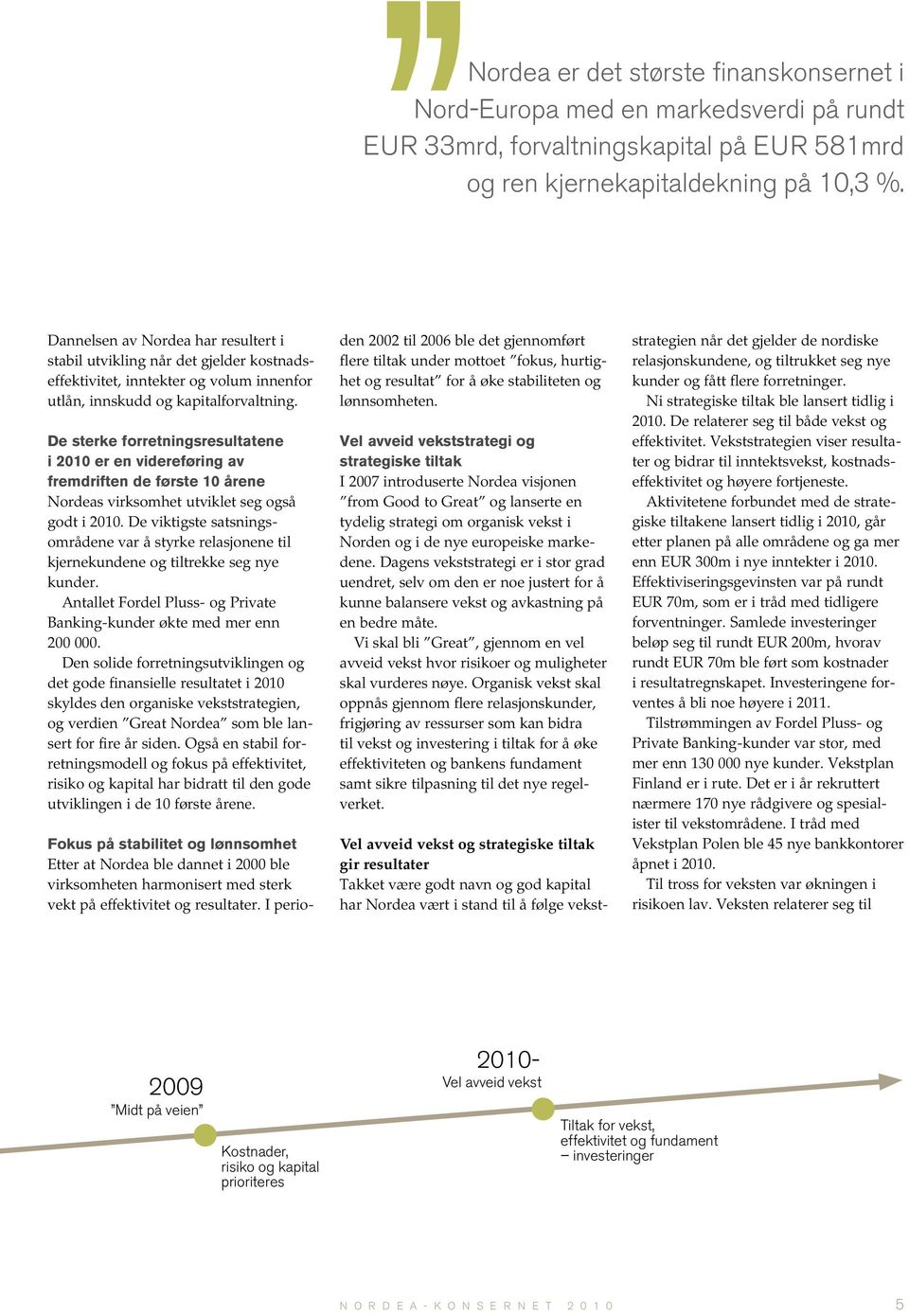 De sterke forretningsresultatene i 2010 er en videreføring av fremdriften de første 10 årene Nordeas virksomhet utviklet seg også godt i 2010.