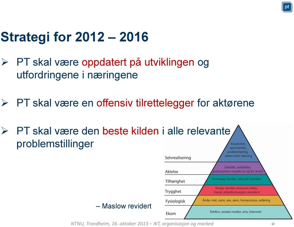 offensiv tilrettelegger for aktørene PT skal være den